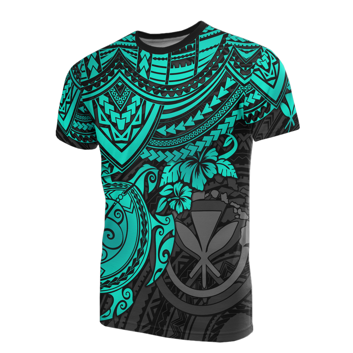 Polynesian Hawaii T Shirt Kanaka Maoli Turquoise Turtle Hibiscus Unisex Blue - Polynesian Pride