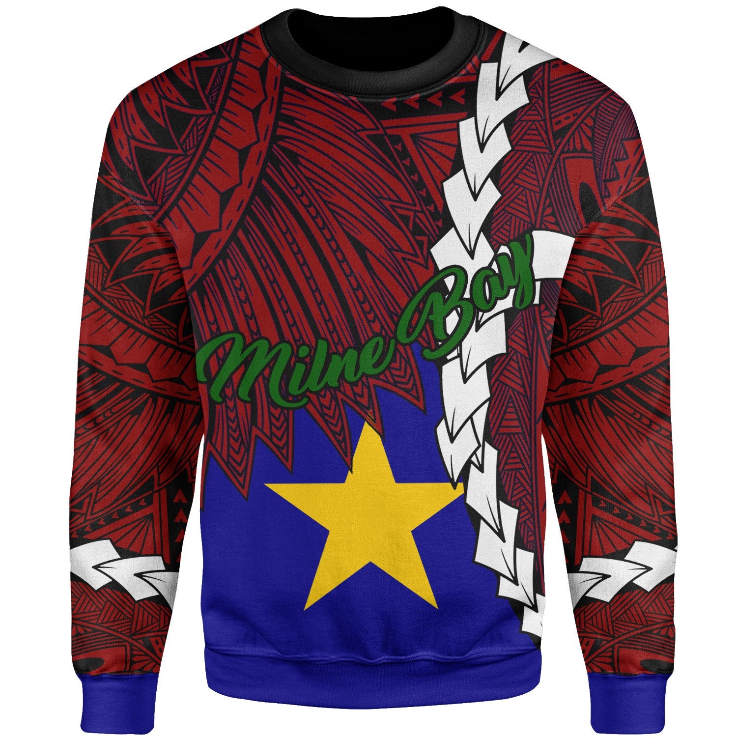 Papua New Guinea Milne Bay Province Polynesian Sweater - Tribal Wave Tattoo Unisex Blue - Polynesian Pride