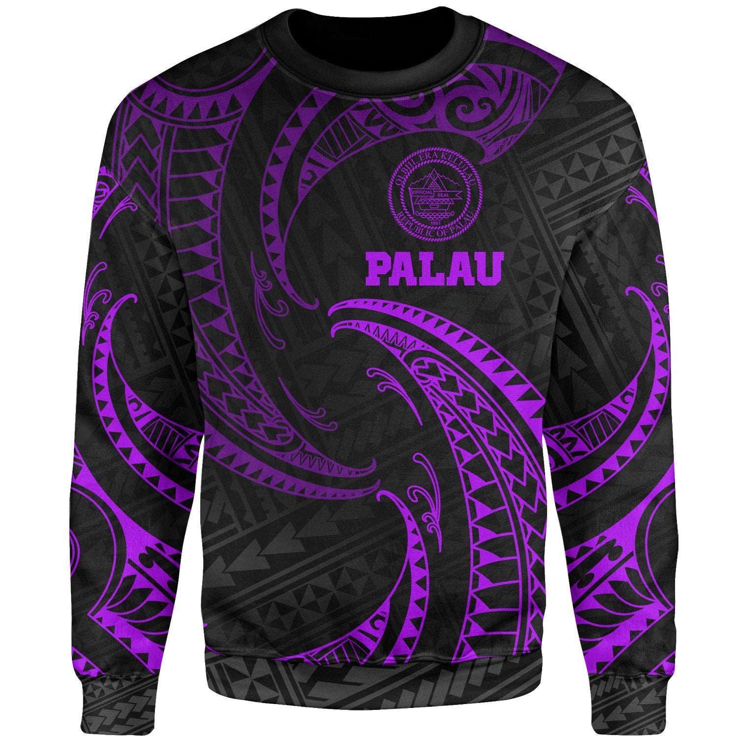 Palau Polynesian Sweater - Purple Tribal Wave Unisex Purple - Polynesian Pride