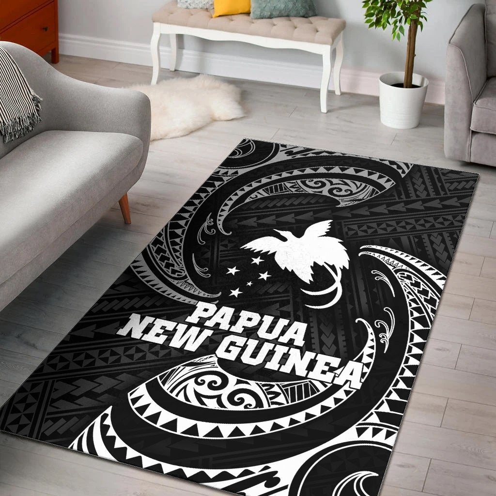 Papua New Guinea Polynesian Area Rug - White Tribal Wave White - Polynesian Pride