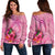 Palau Polynesian Women's Off Shoulder Sweater - Floral With Seal Pink Pink - Polynesian Pride