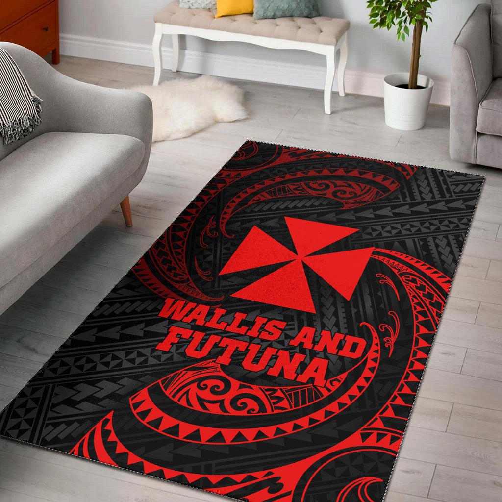Wallis And Futuna Polynesian Area Rug - Red Tribal Wave Red - Polynesian Pride