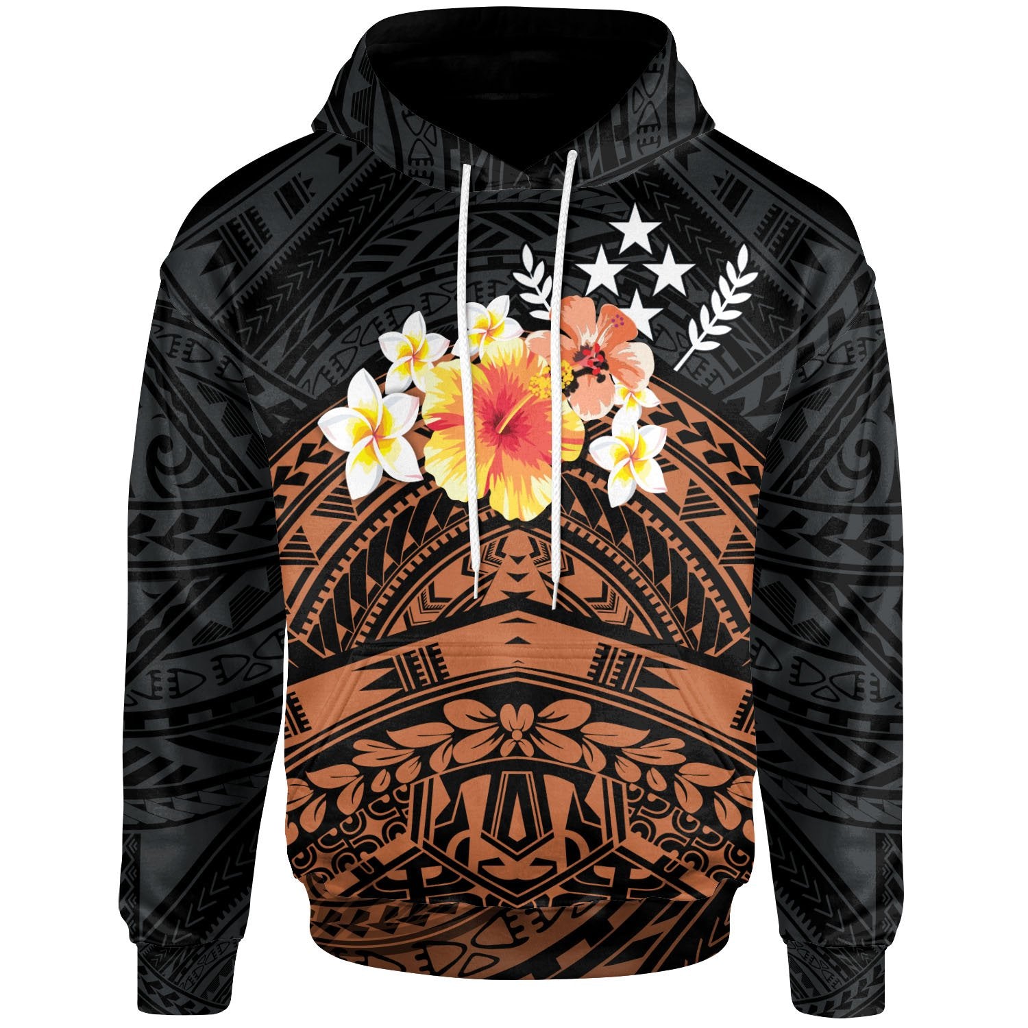 Kosrae Custom Hoodie Tribal Pattern Hibiscus Unisex Black - Polynesian Pride