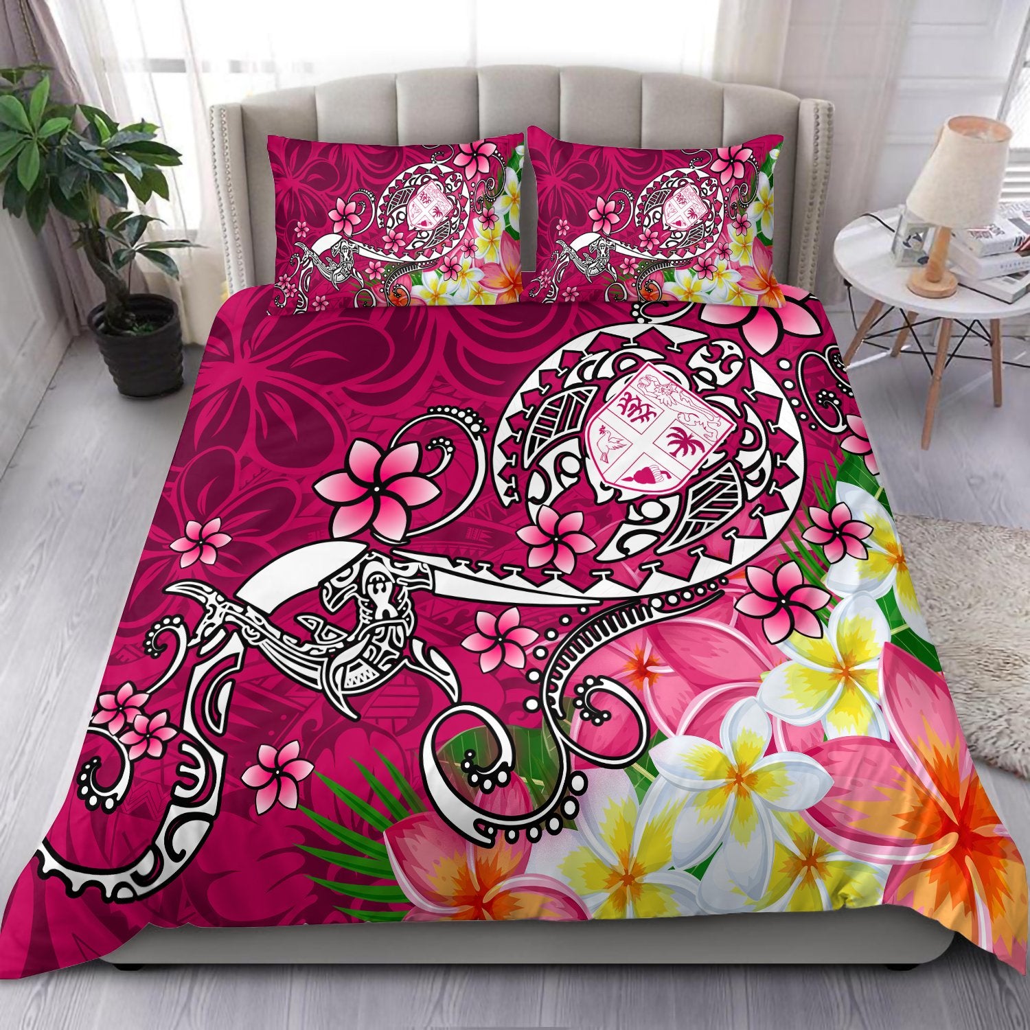 Fiji Bedding Set - Turtle Plumeria (Pink) Pink - Polynesian Pride