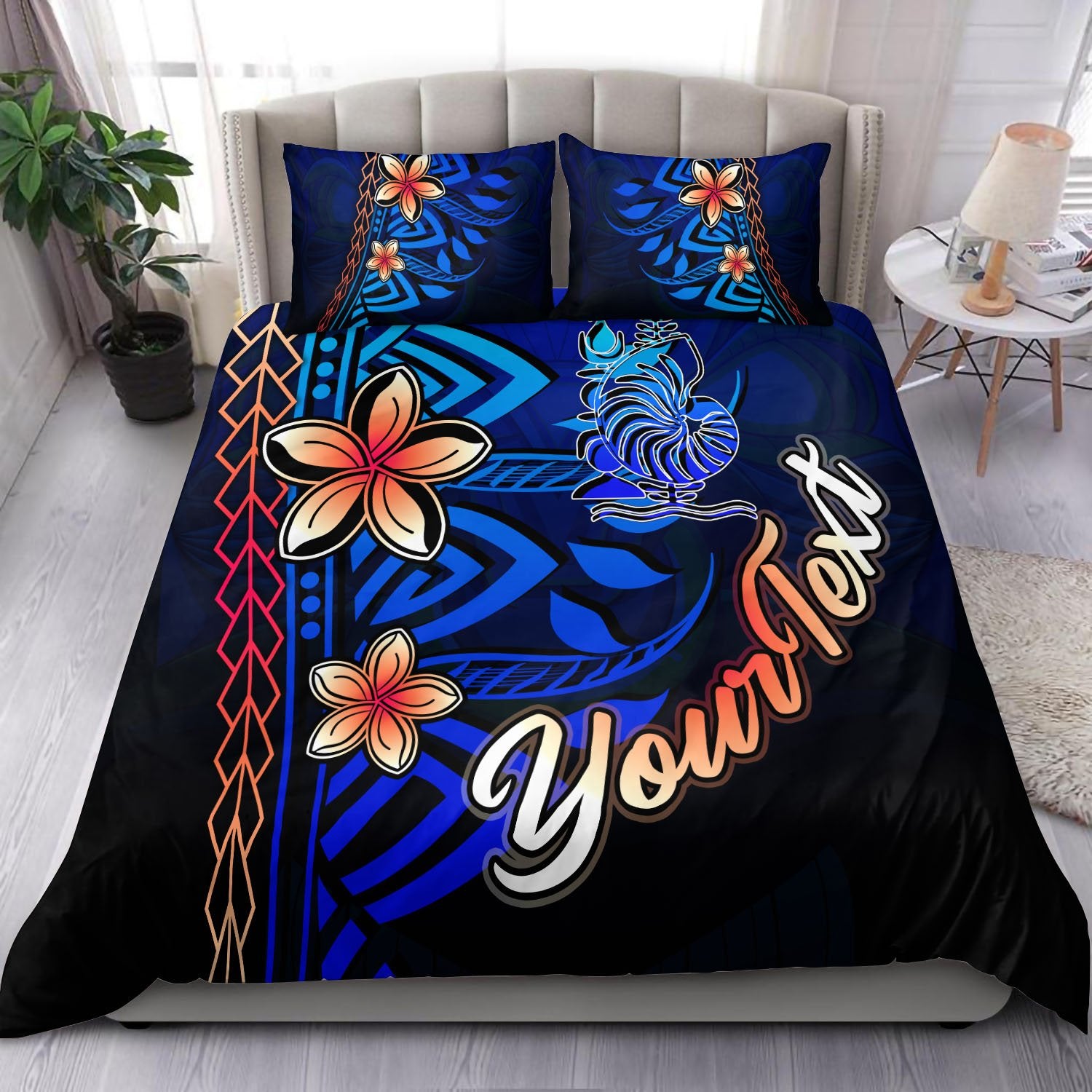 New Caledonia Custom Personalised Bedding Set - Vintage Tribal Mountain Blue - Polynesian Pride