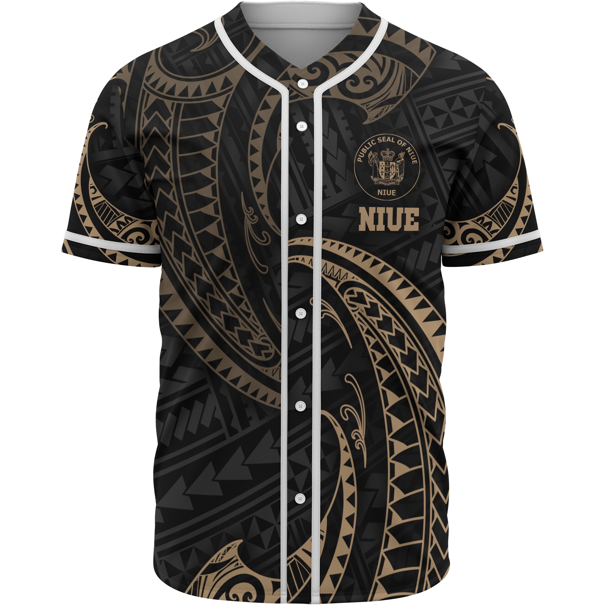 Niue Polynesian Baseball Shirt - Gold Tribal Wave Unisex Gold - Polynesian Pride