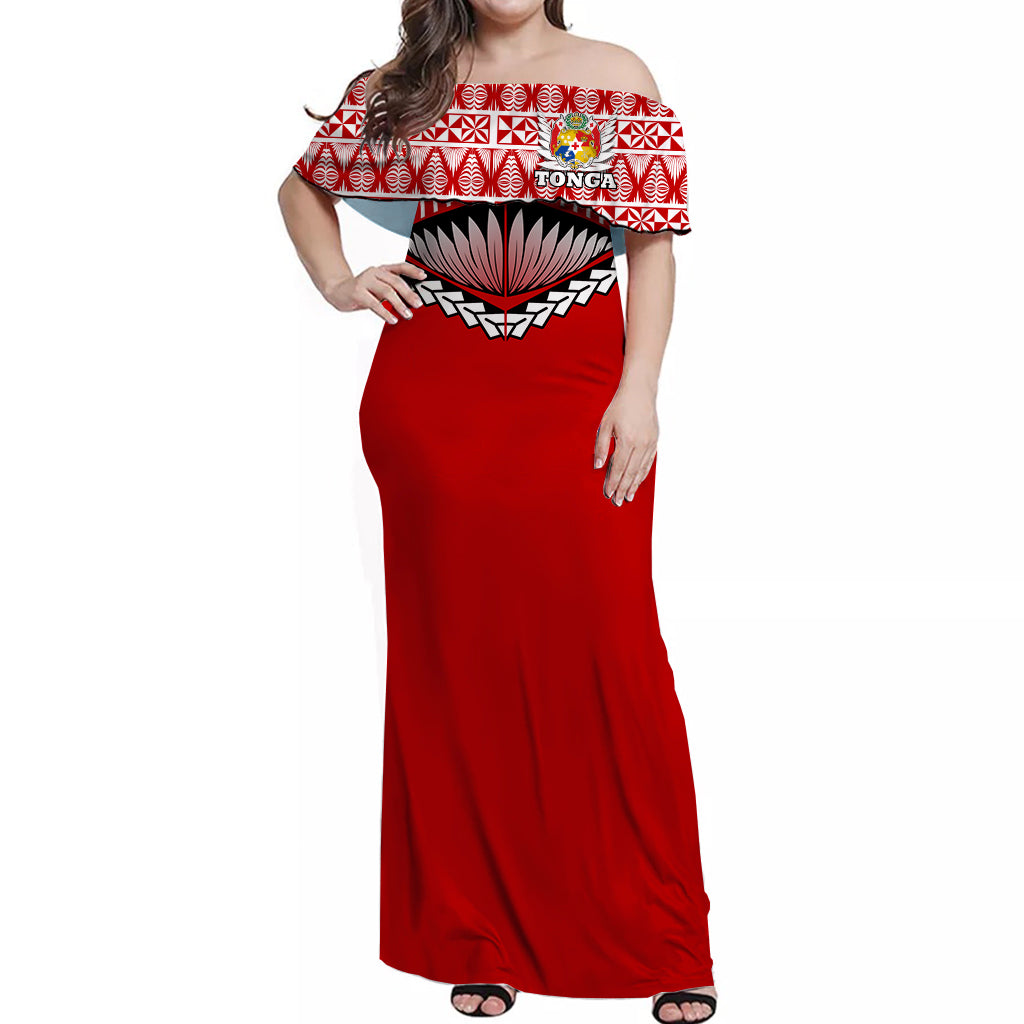 Tonga Off Shoulder Long Dress - Tongan Pride - LT12 Long Dress Red - Polynesian Pride