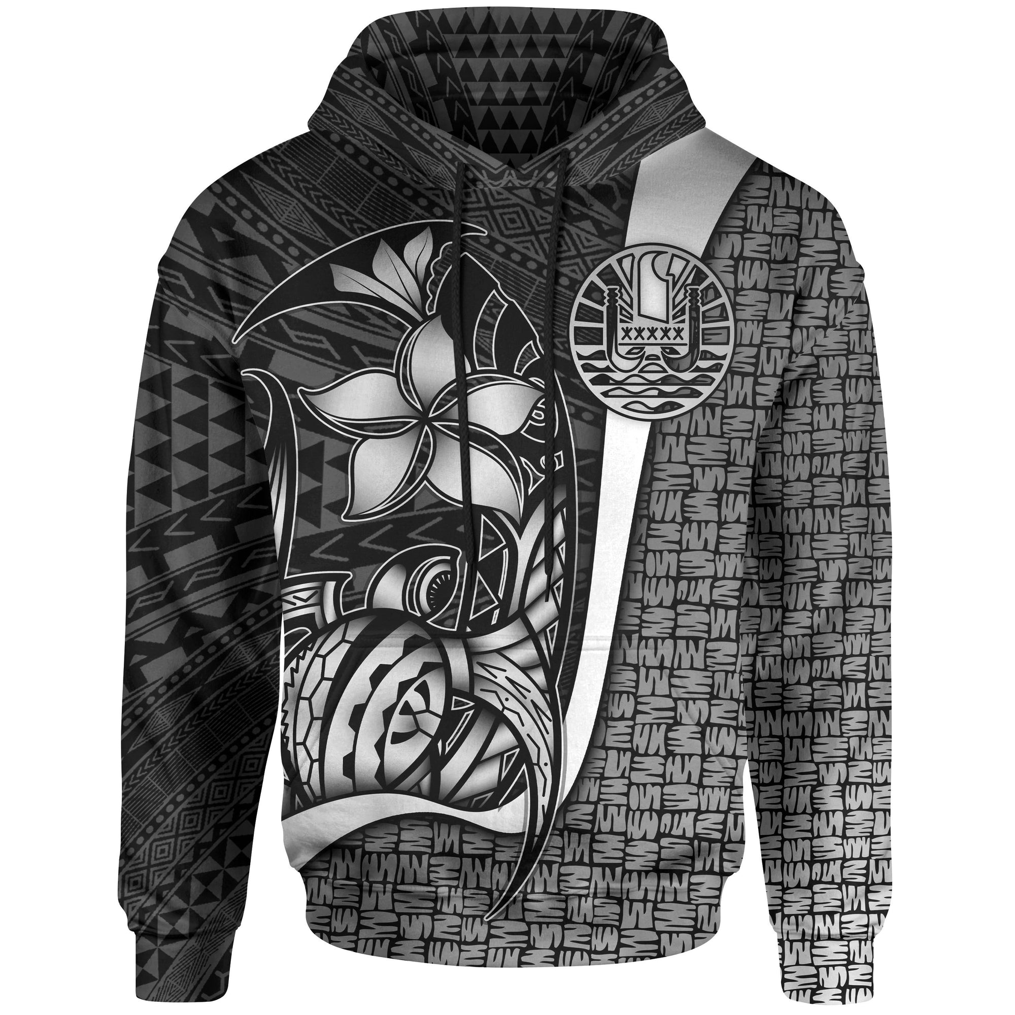 Tahiti Polynesian Hoodie White Turtle with Hook Unisex WHITE - Polynesian Pride