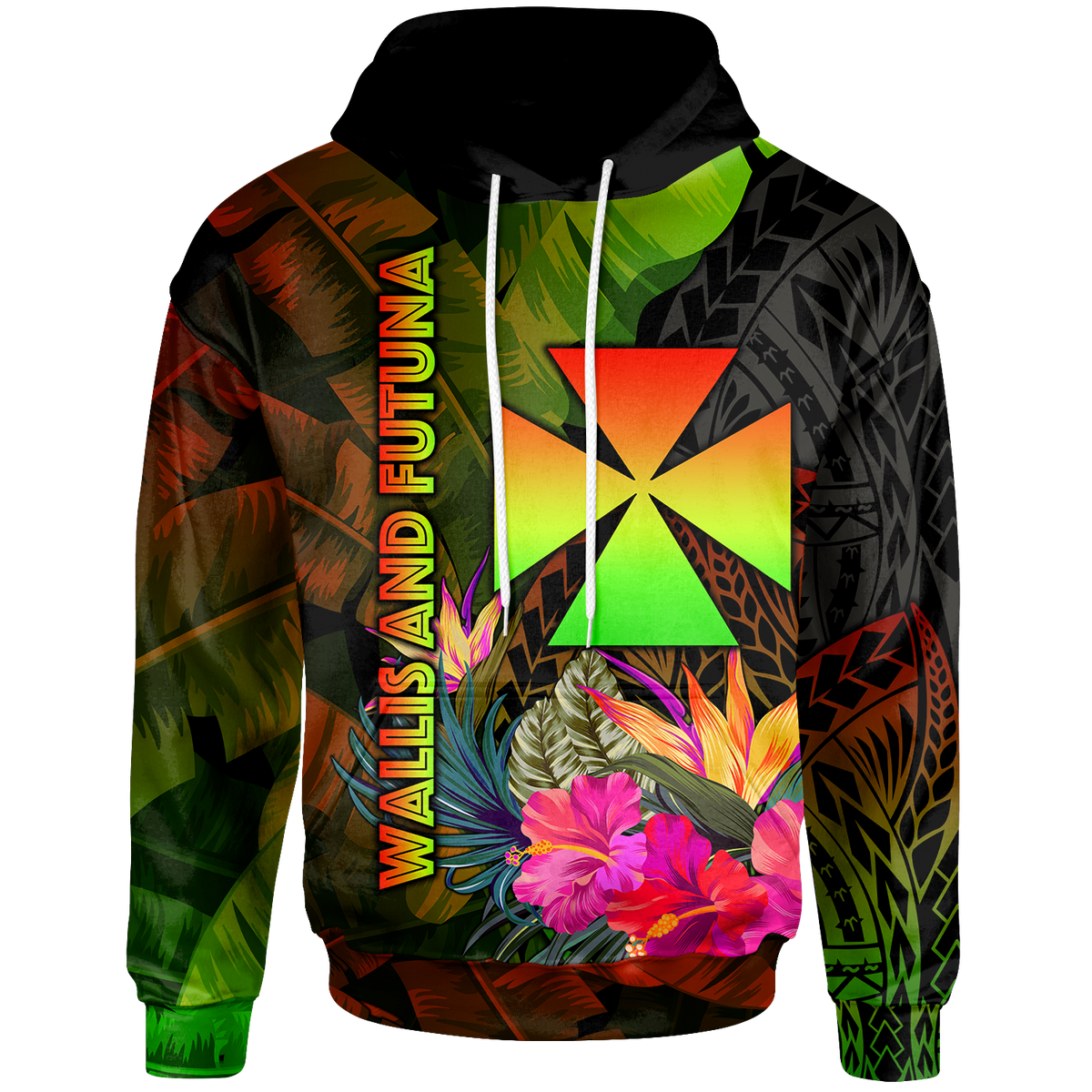 Wallis and Futuna Polynesian Hoodie Hibiscus and Banana Leaves Unisex Reggae - Polynesian Pride
