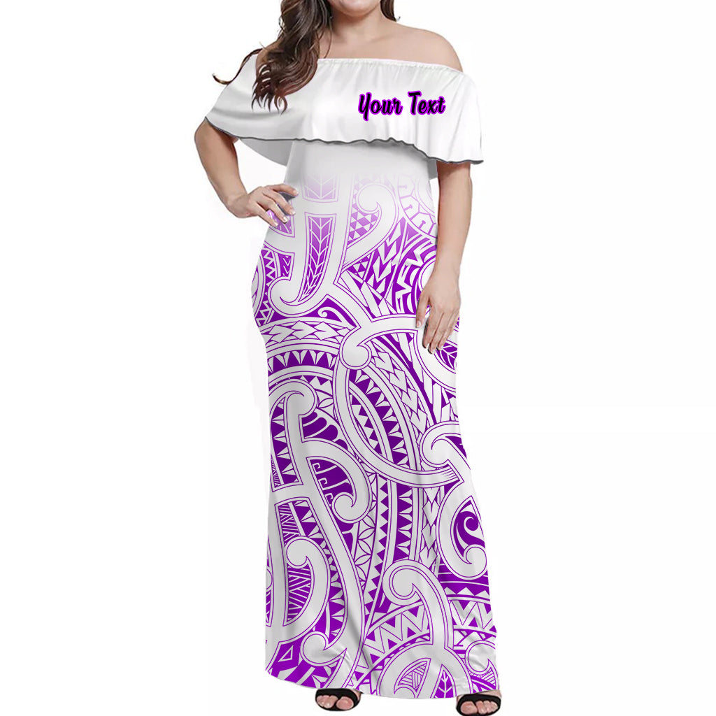 (Custom Personalised) New Zealand Off Shoulder Long Dress NZ Maori Purple LT13 Women Purple - Polynesian Pride