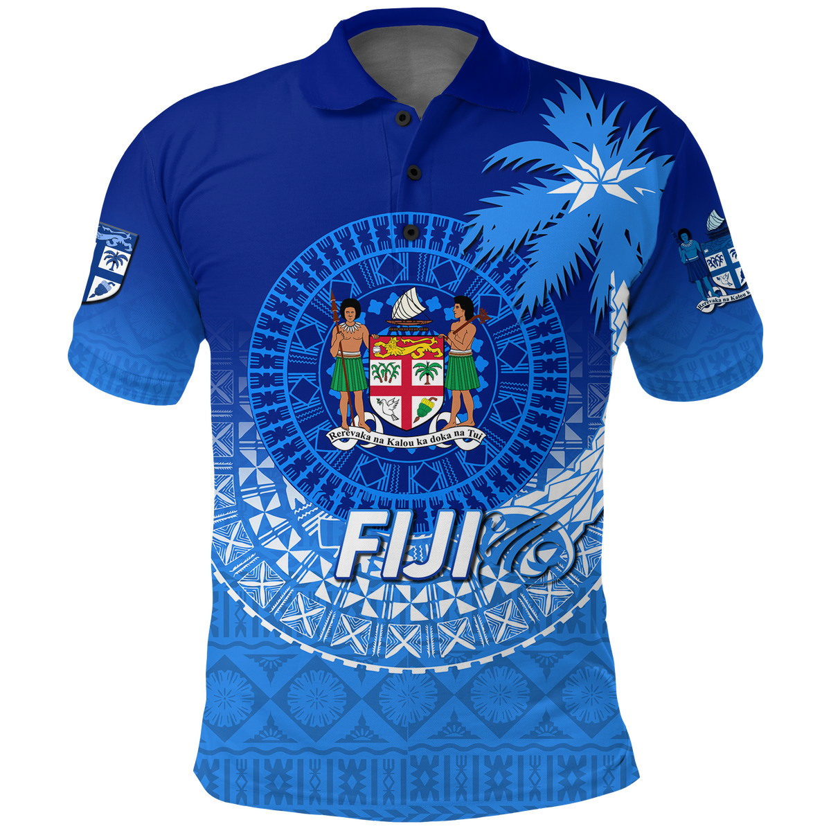 Fiji Tapa Tribal Coconut Tree Polo Shirt LT12 Unisex Blue - Polynesian Pride