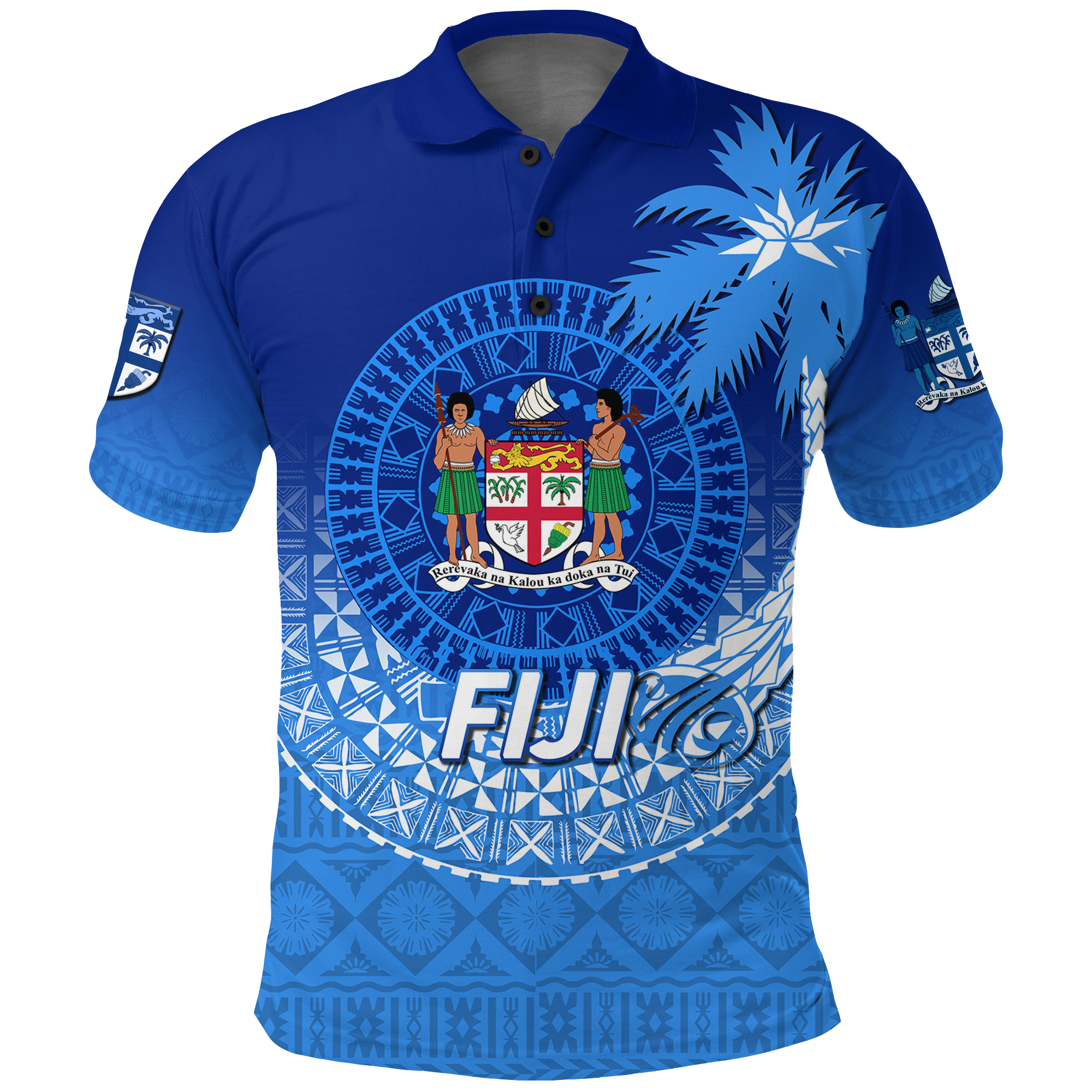 Fiji Tapa Tribal Coconut Tree Polo Shirt LT12 Unisex Blue - Polynesian Pride