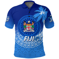 Fiji Tapa Tribal Coconut Tree Polo Shirt LT12 Unisex Blue - Polynesian Pride