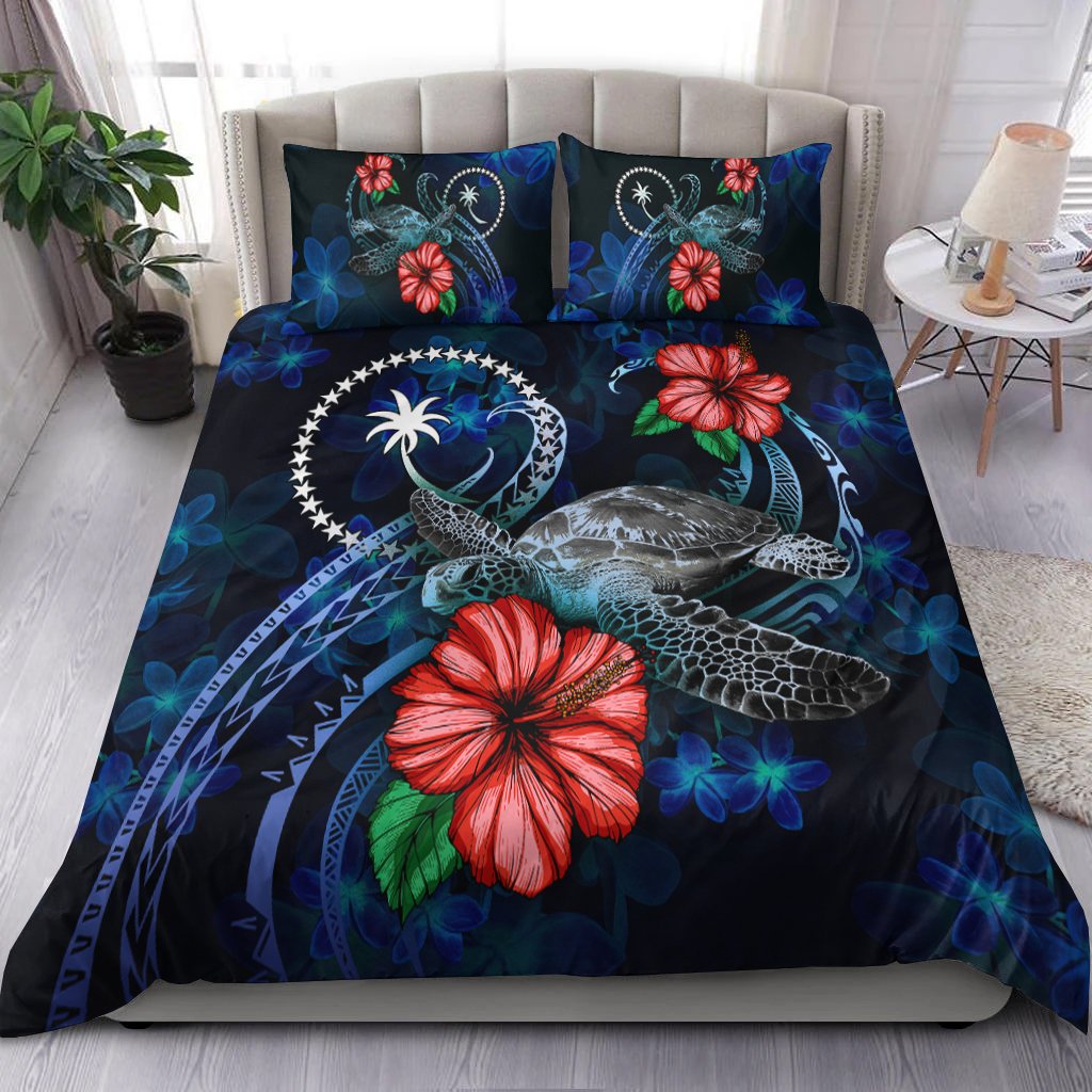 Chuuk Micronesia Bedding Set - Blue Turtle Hibiscus Blue - Polynesian Pride