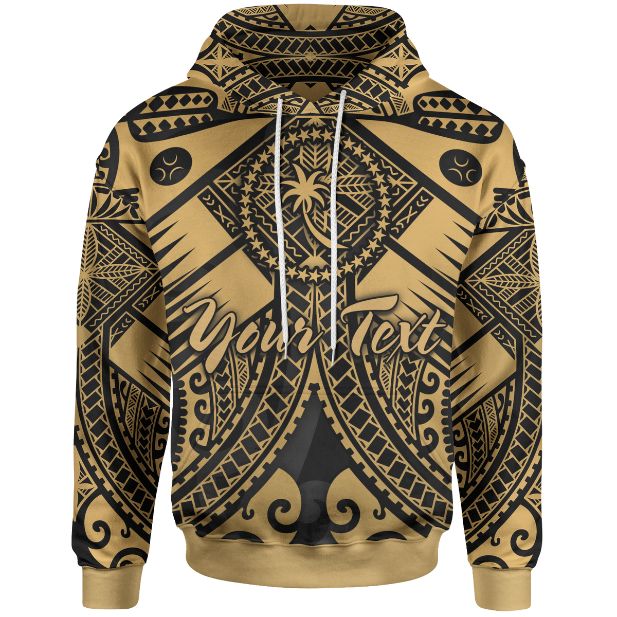 Chuuk Custom Hoodie Gold Seal with Polynesian Tattoo Unisex Gold - Polynesian Pride