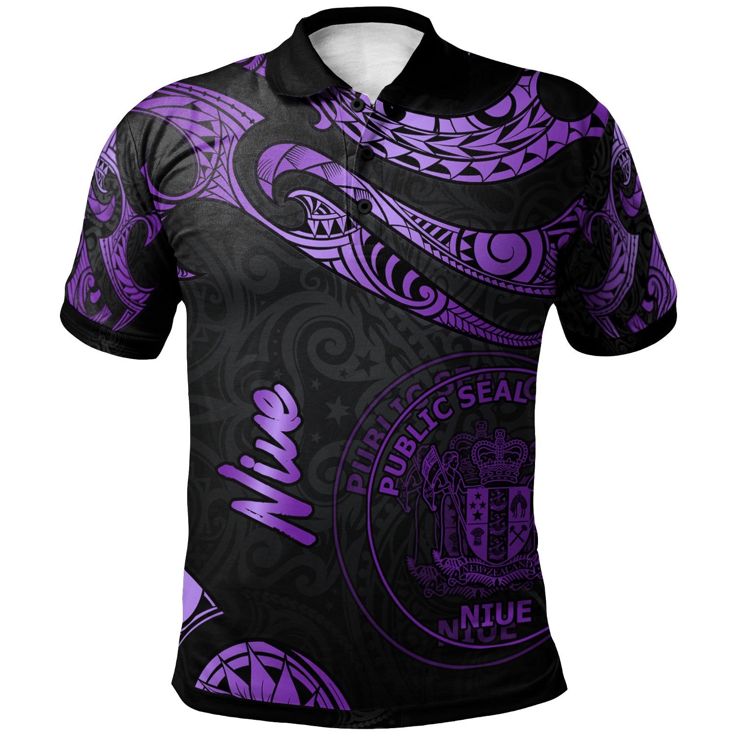 Niue Polo Shirt Polynesian Tattoo Purple Version Unisex Purple - Polynesian Pride