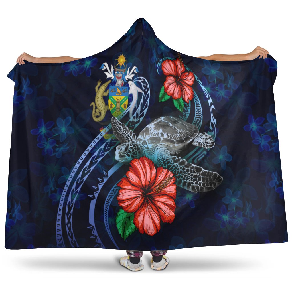 Solomon Islands Polynesian Hooded Blanket - Blue Turtle Hibiscus Hooded Blanket Blue - Polynesian Pride