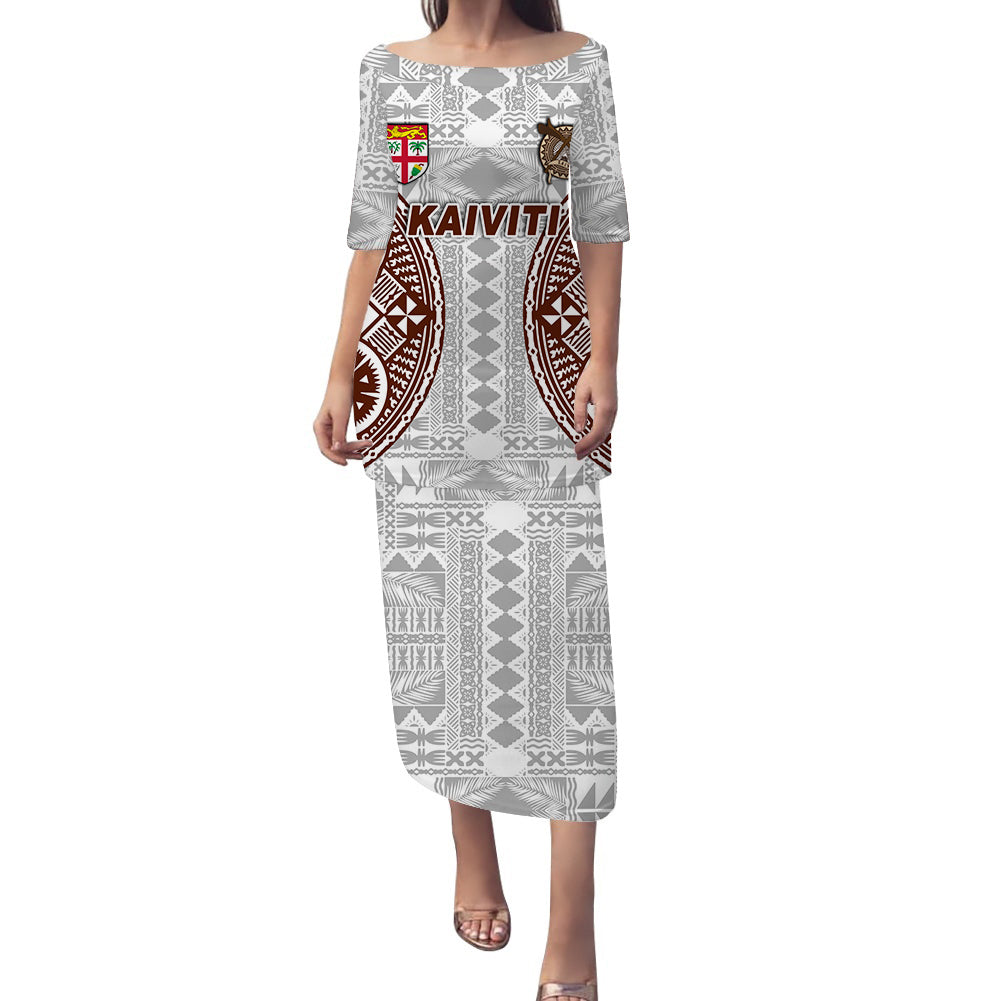Fiji Kaiviti Tapa Pattern Puletasi Dress - LT12 Long Dress Blue - Polynesian Pride