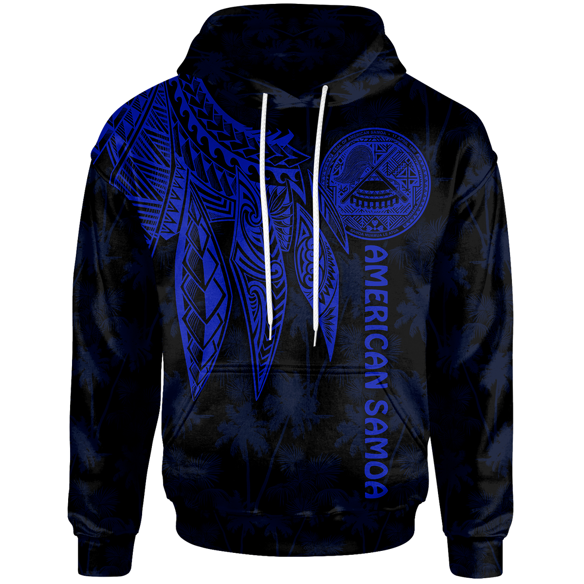 American Samoa Hoodie Polynesian Wings (Blue) Unisex Blue - Polynesian Pride