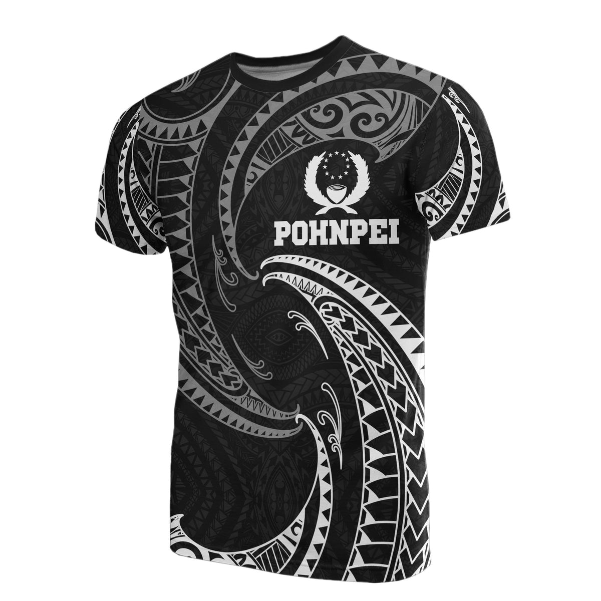 Pohnpei Micronesia All Over T Shirt White Tribal Wave Unisex Black - Polynesian Pride