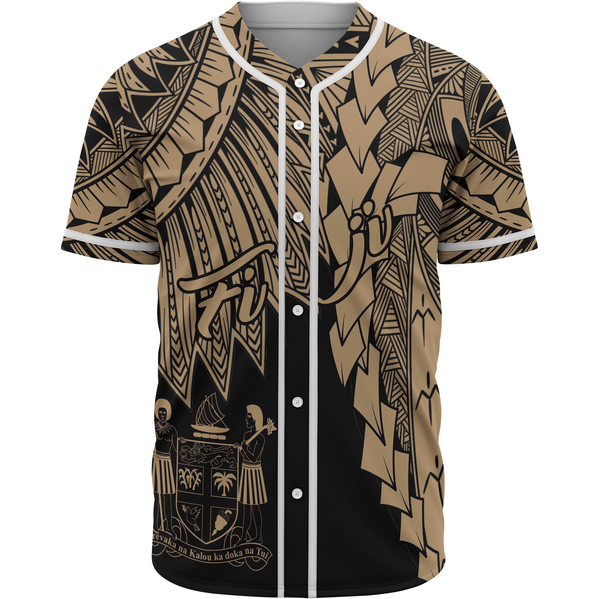 Fiji Polynesian Baseball Shirt - Tribal Wave Tattoo Gold Unisex Gold - Polynesian Pride