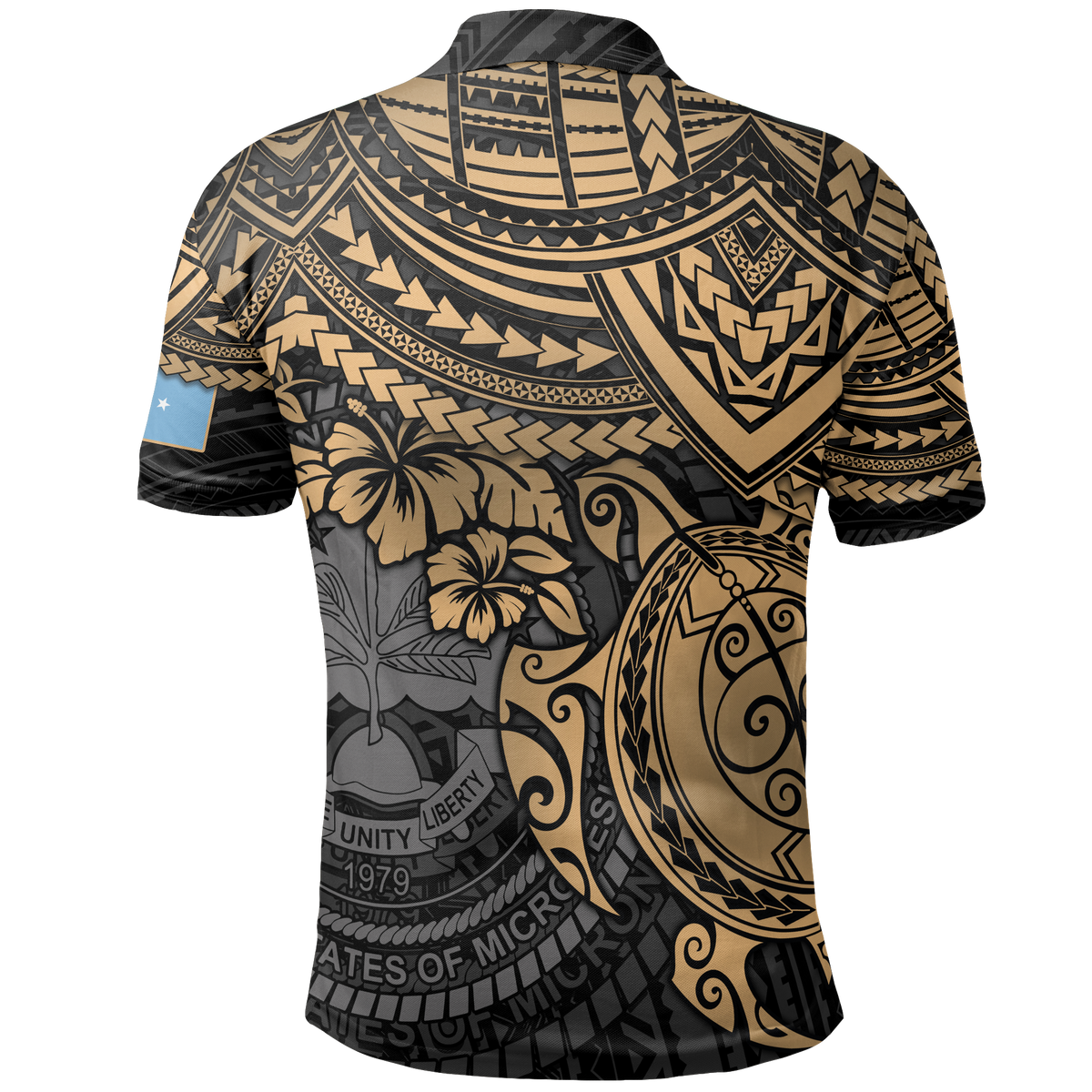 Federated States of Micronesia Polo Shirt Federated States of Micronesia Flag Seal Golden Turtle Hiciscus - Polynesian Pride
