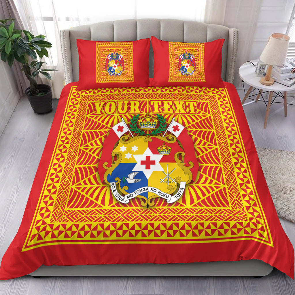(Custom Personalised) Tonga Pattern Bedding Set Coat of Arms - Red and Yellow LT4 Red - Polynesian Pride