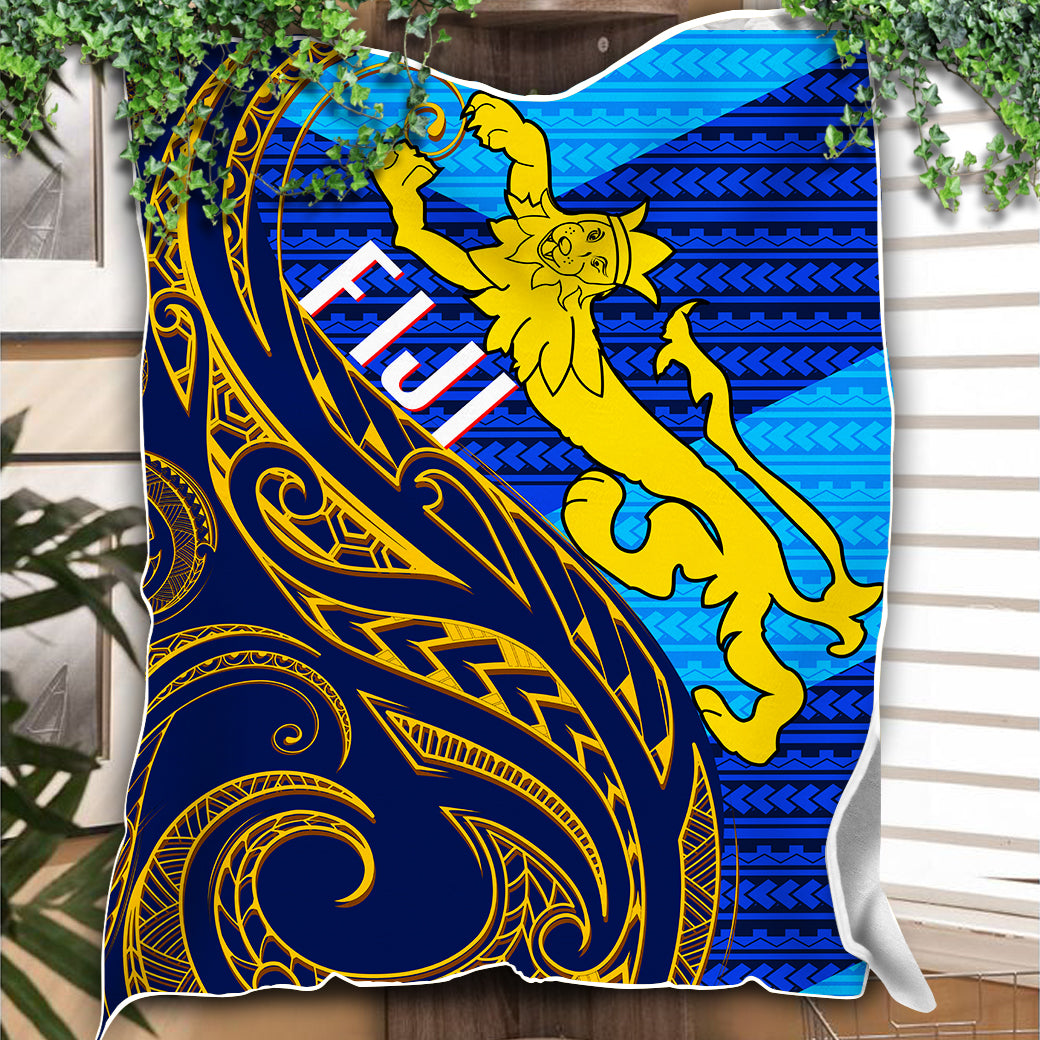 Fiji Premium Blanket - Flag's Color With Gold Polynesian Pattern - LT20 - Polynesian Pride