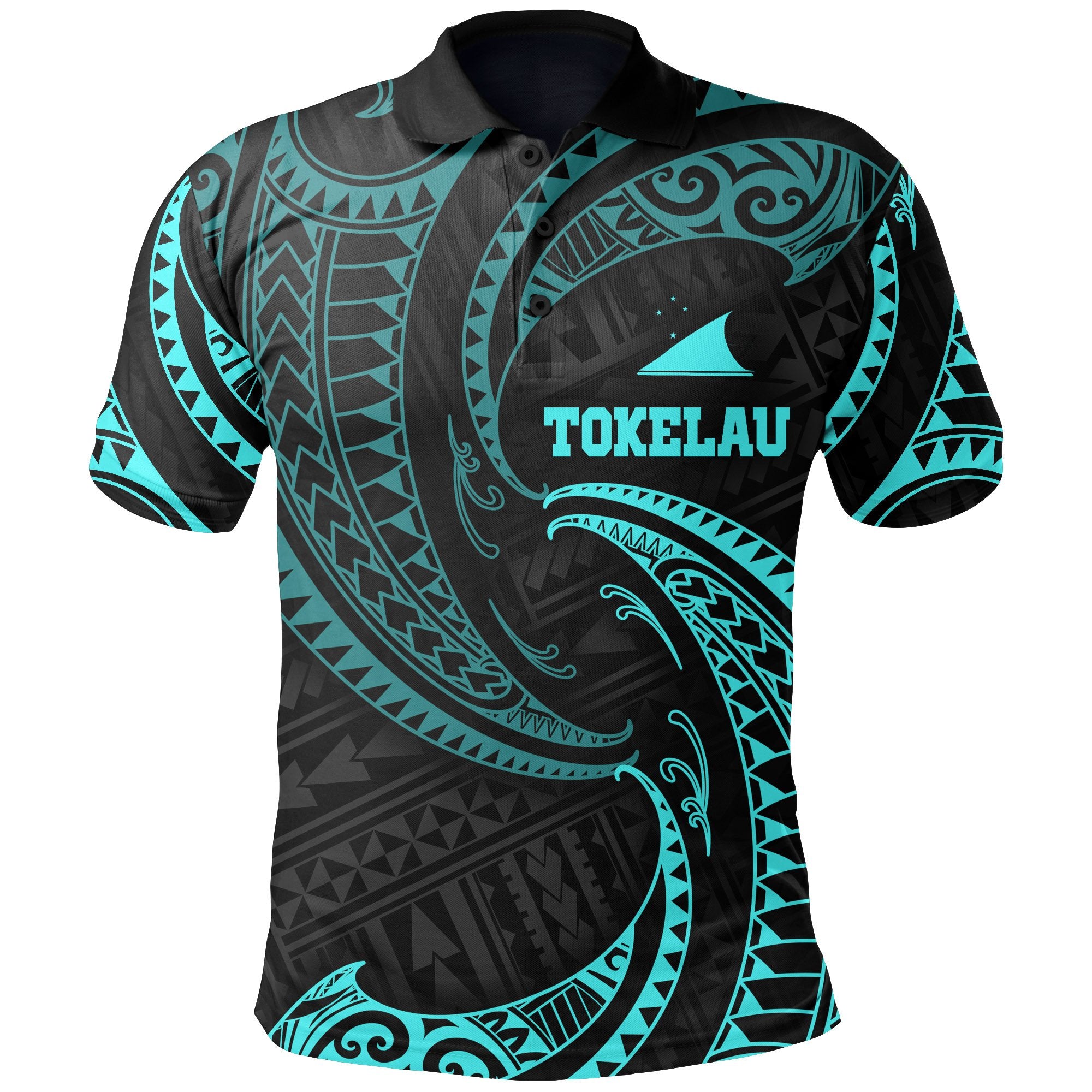 Tokelau Polynesian Polo Shirt Neon Blue Tribal Wave Unisex Neon Blue - Polynesian Pride