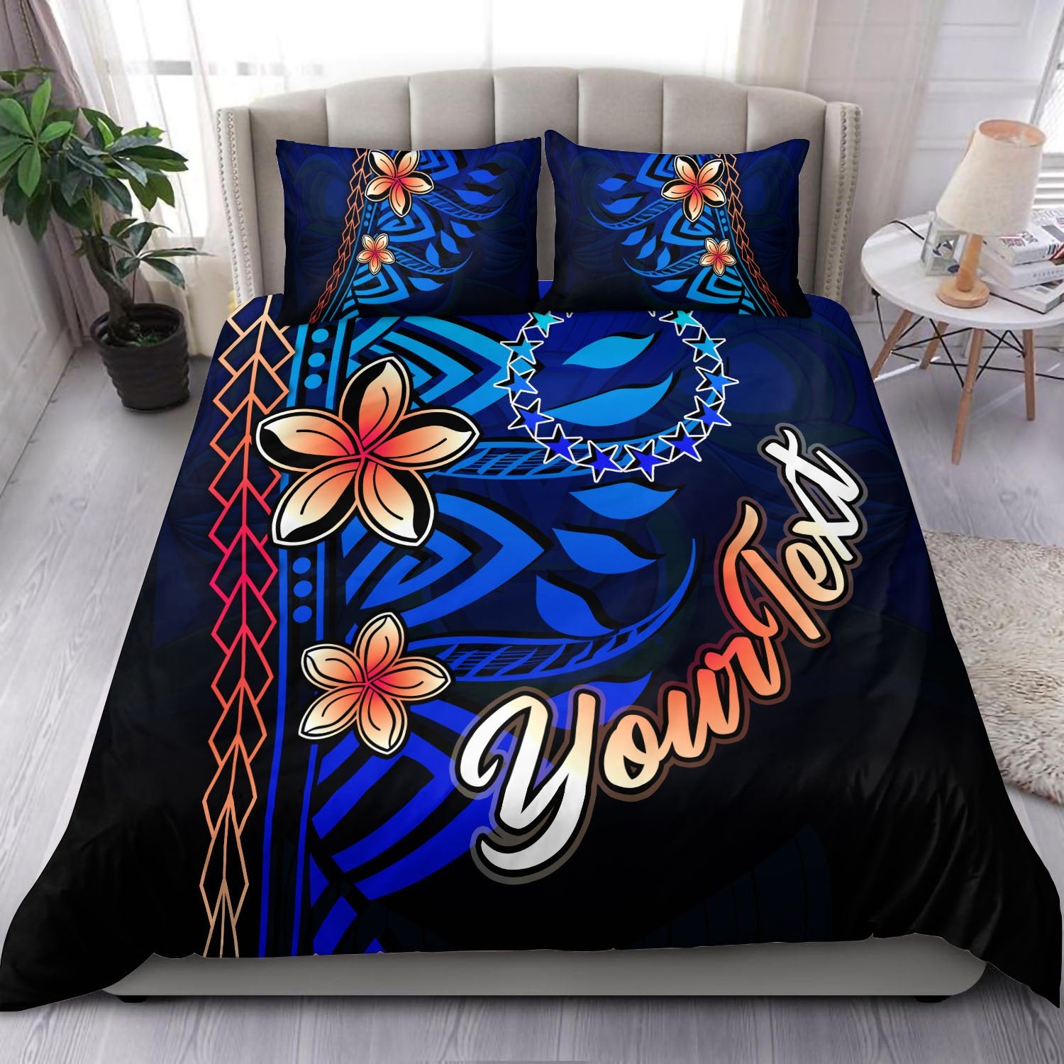 Cook Islands Custom Personalised Bedding Set - Vintage Tribal Mountain Blue - Polynesian Pride