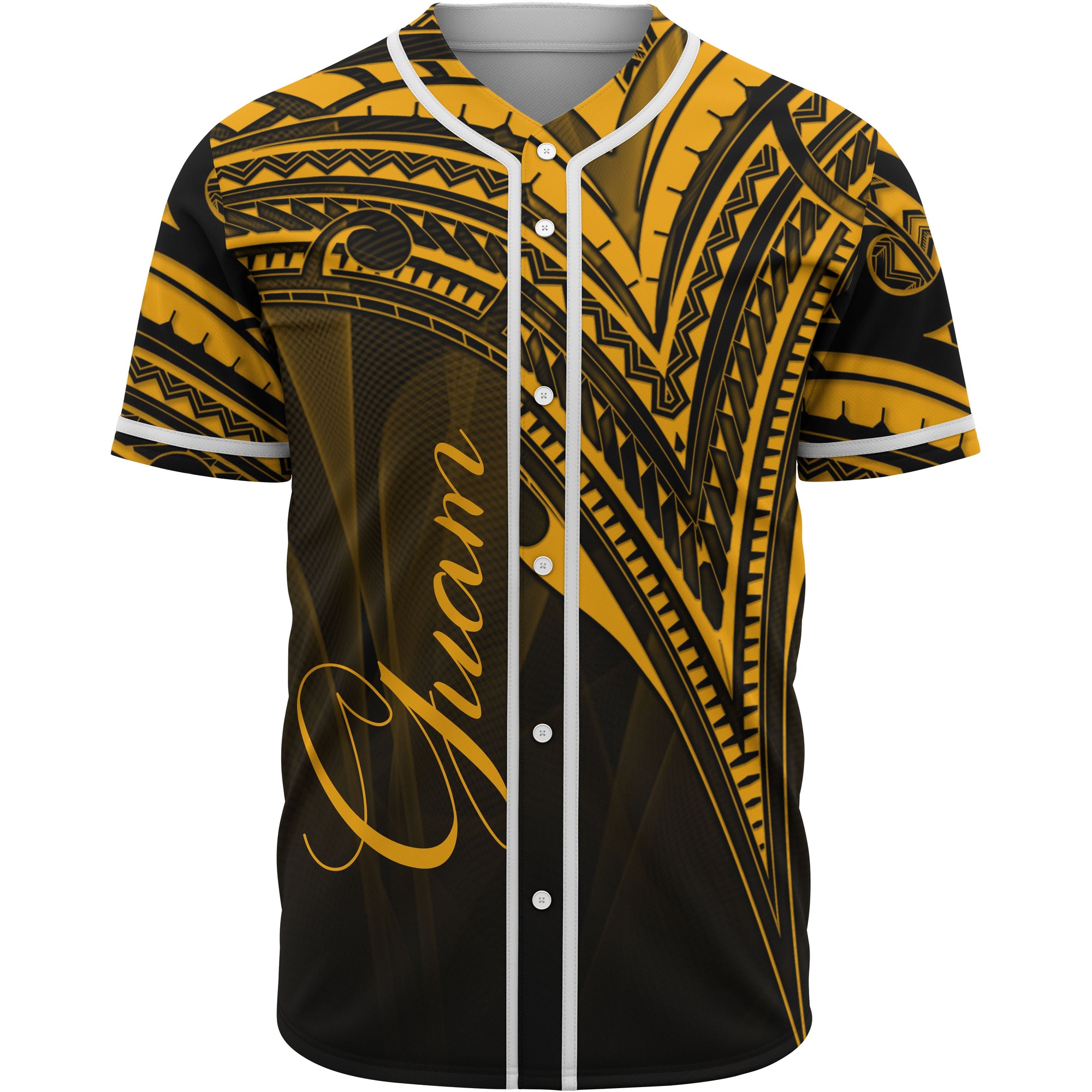 Guam Baseball Shirt - Gold Color Cross Style Unisex Black - Polynesian Pride