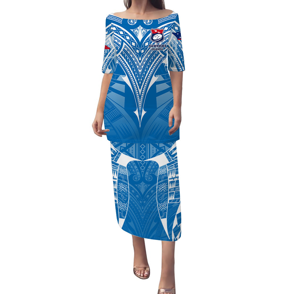 (Custom Personalised) Samoa Rugby Toa Samoa Blue Style Puletasi Dress - LT2 - Polynesian Pride