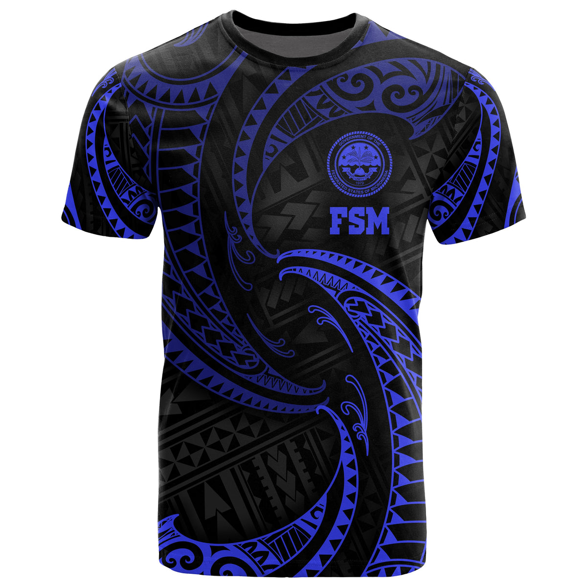 Federated States of Micronesia T Shirt Blue Tribal Wave Unisex Blue - Polynesian Pride