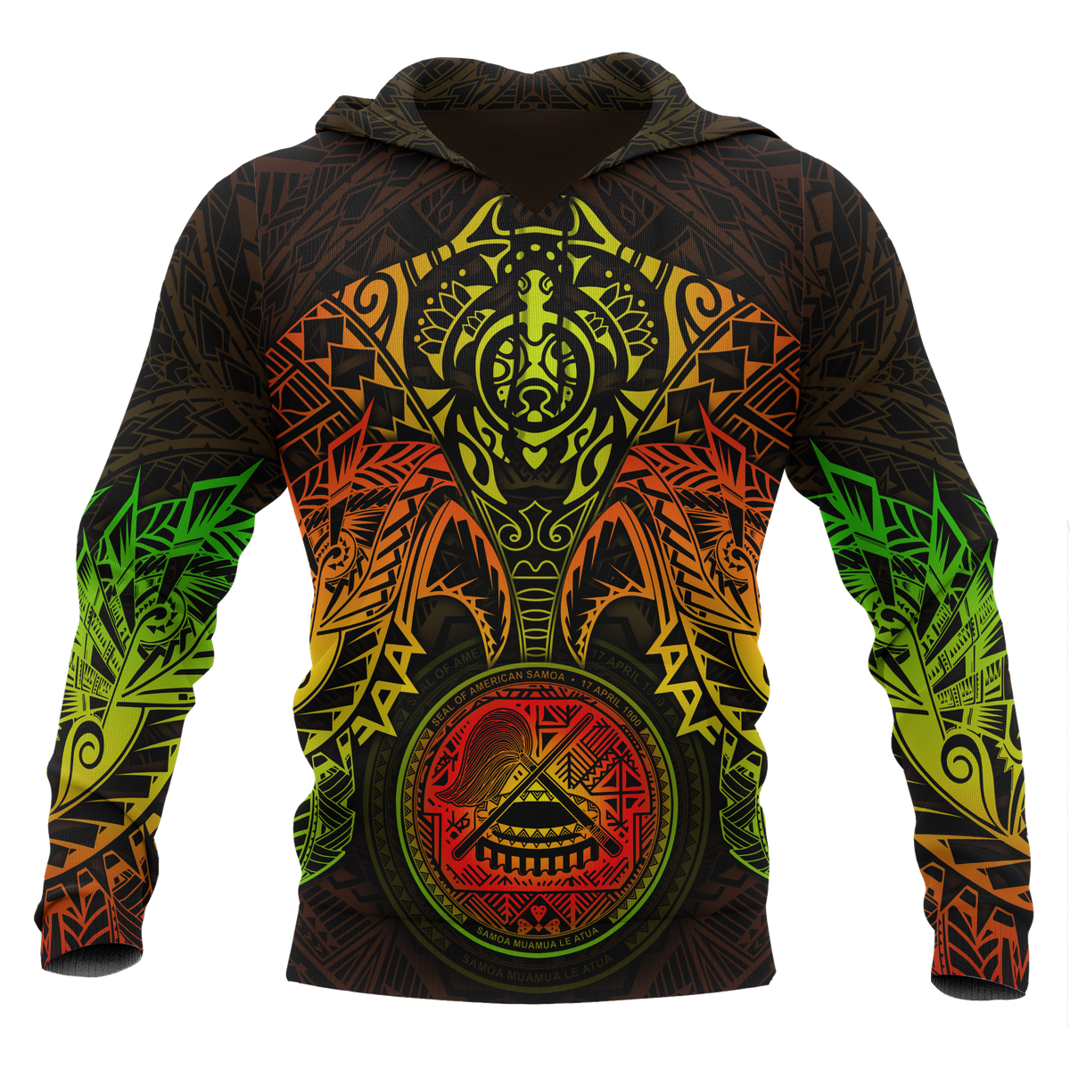 American Samoa Polynesian Hoodie Reggae Turtle Manta Ray Unisex RED - Polynesian Pride