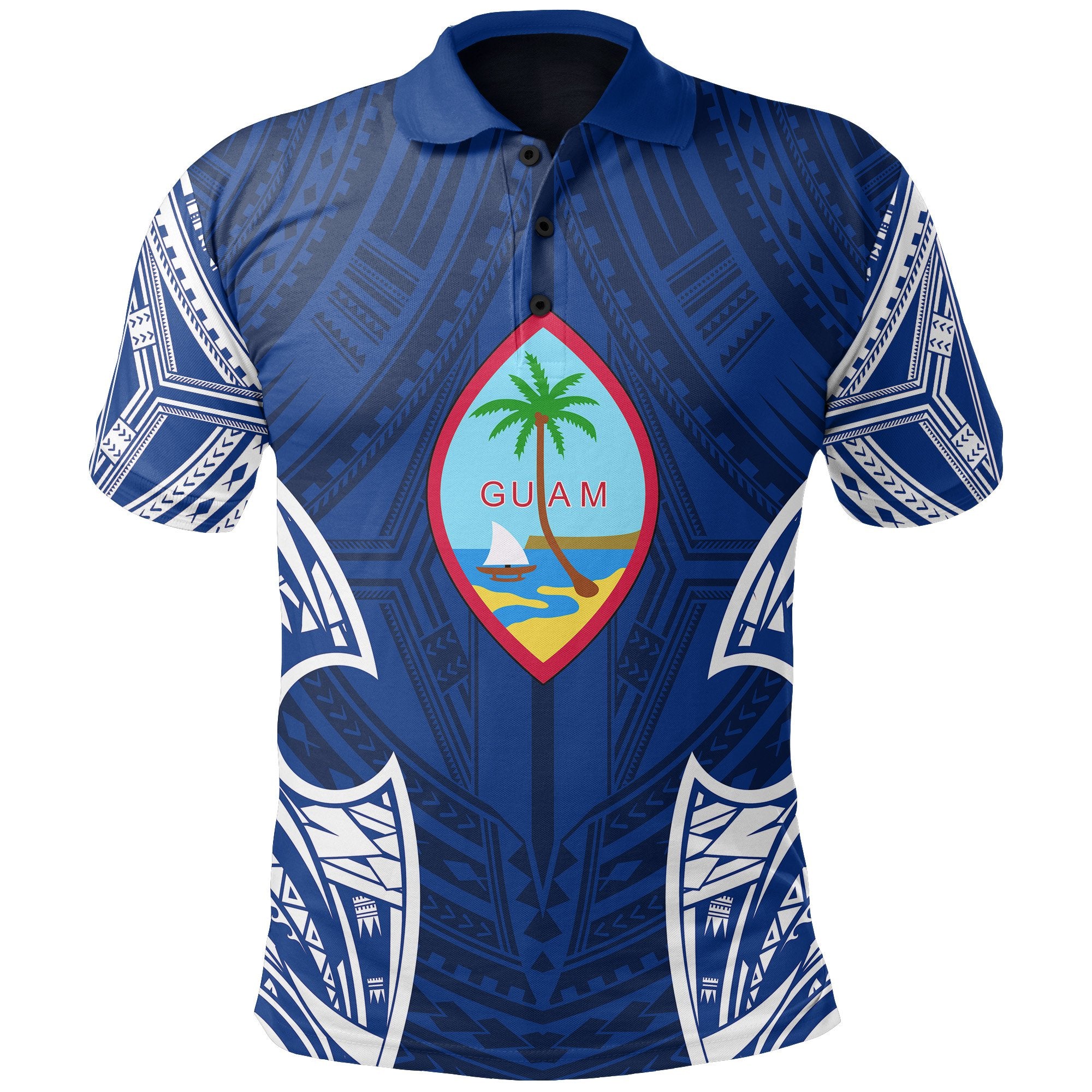 Guam Polynesian Polo Shirt Pattern With Seal Blue Version Unisex Blue - Polynesian Pride