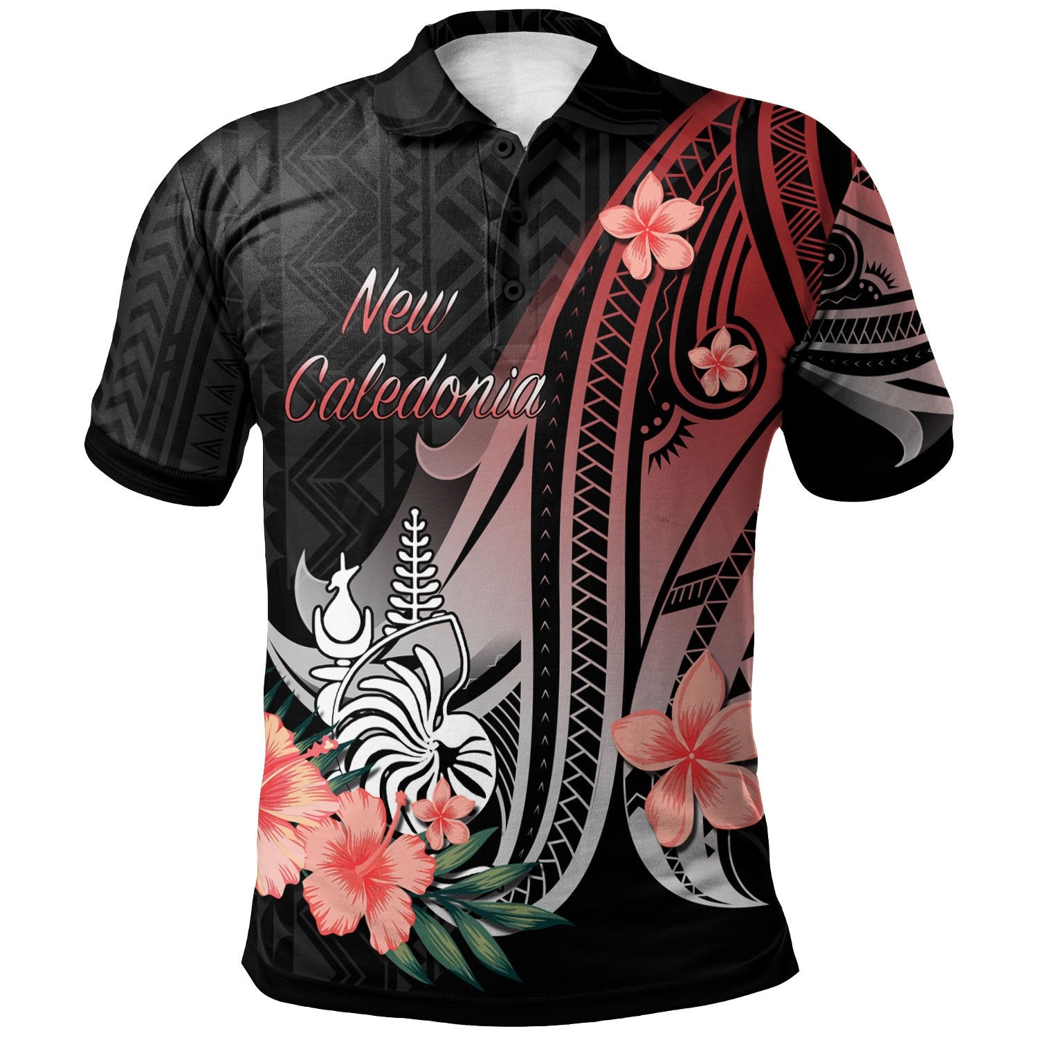 New Caledonia Polo Shirt Red Polynesian Hibiscus Pattern Style Unisex Red - Polynesian Pride