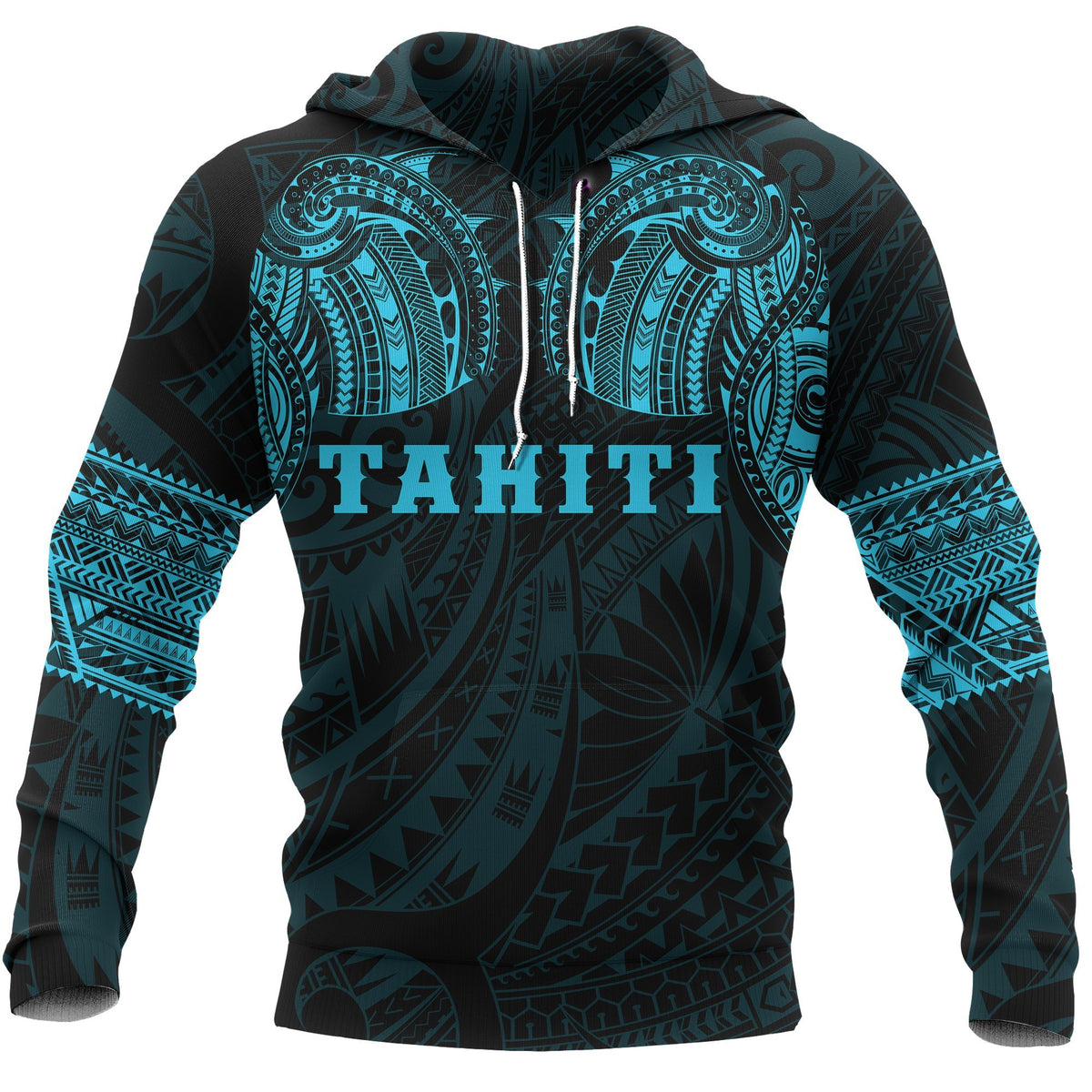 Tahiti Polynesian Tattoo All Over Hoodie Blue Unisex Blue - Polynesian Pride