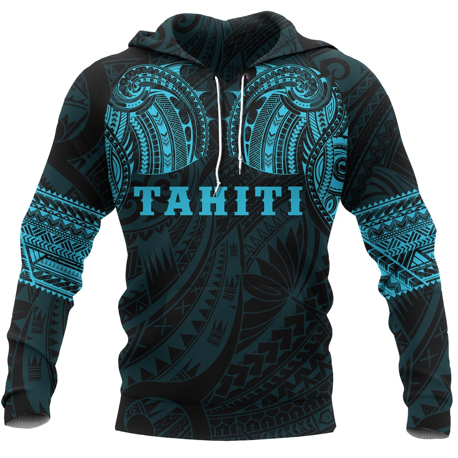 Tahiti Polynesian Tattoo All Over Hoodie Blue Unisex Blue - Polynesian Pride