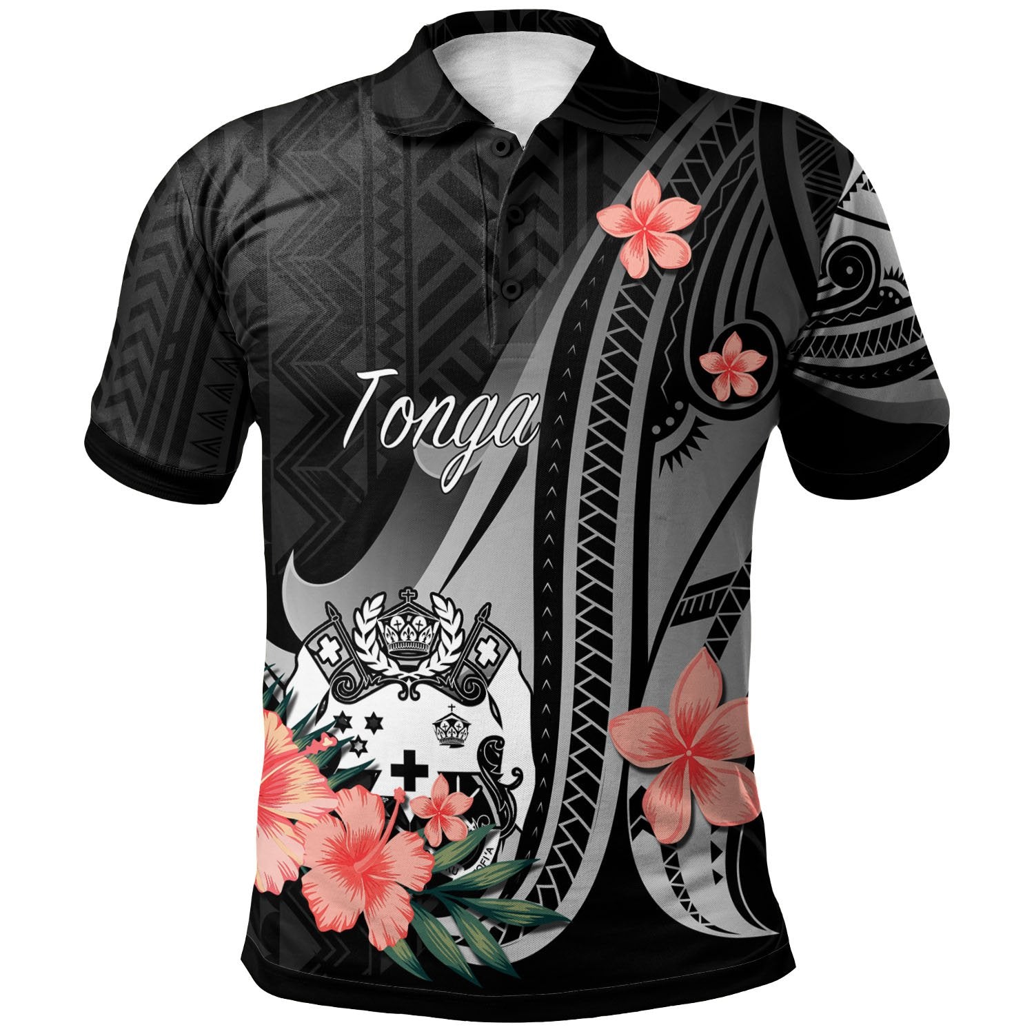 Tonga Polo Shirt Polynesian Hibiscus Pattern Style Unisex Black - Polynesian Pride
