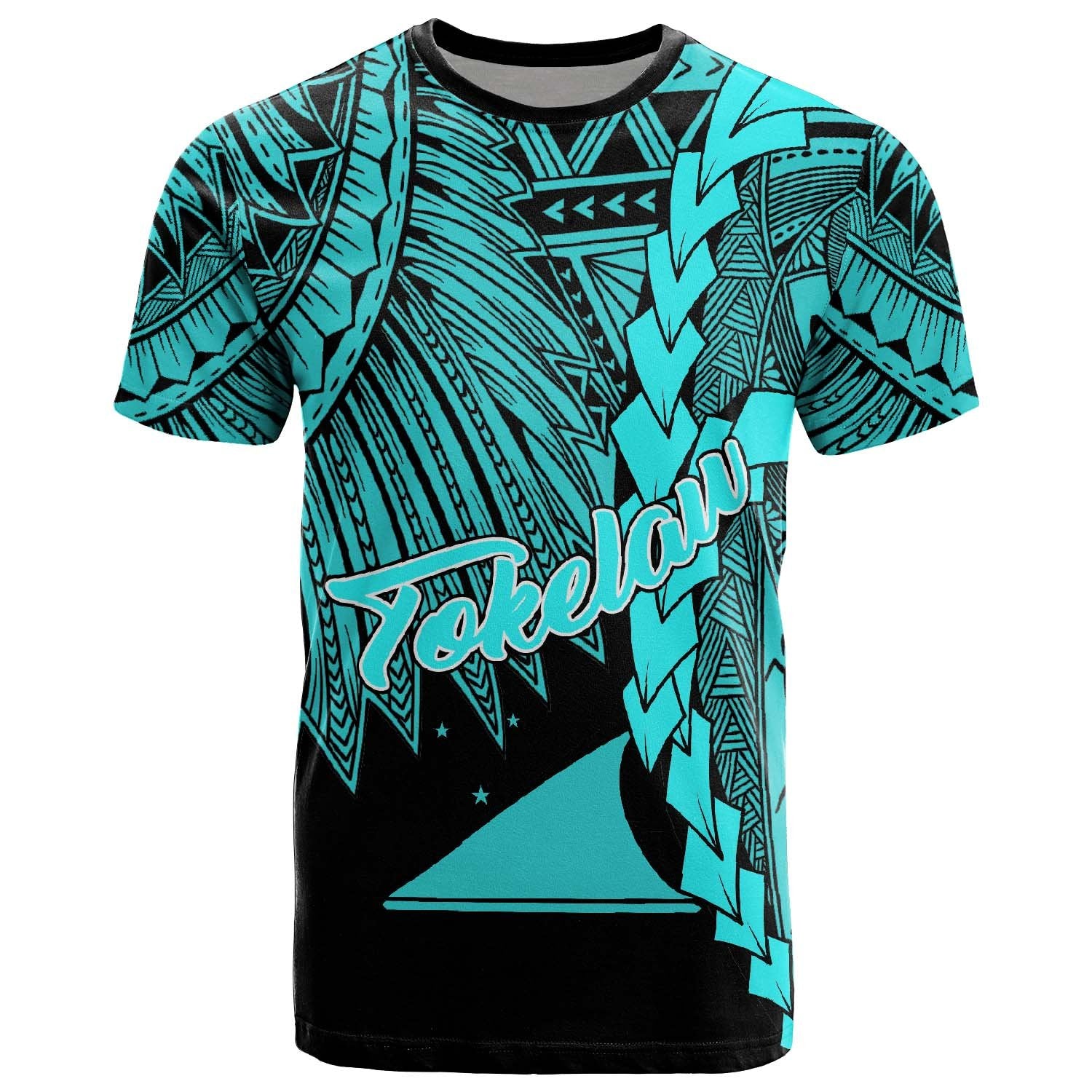 Tokelau Polynesian T Shirt Tribal Wave Tattoo Neon Blue Unisex Neon Blue - Polynesian Pride