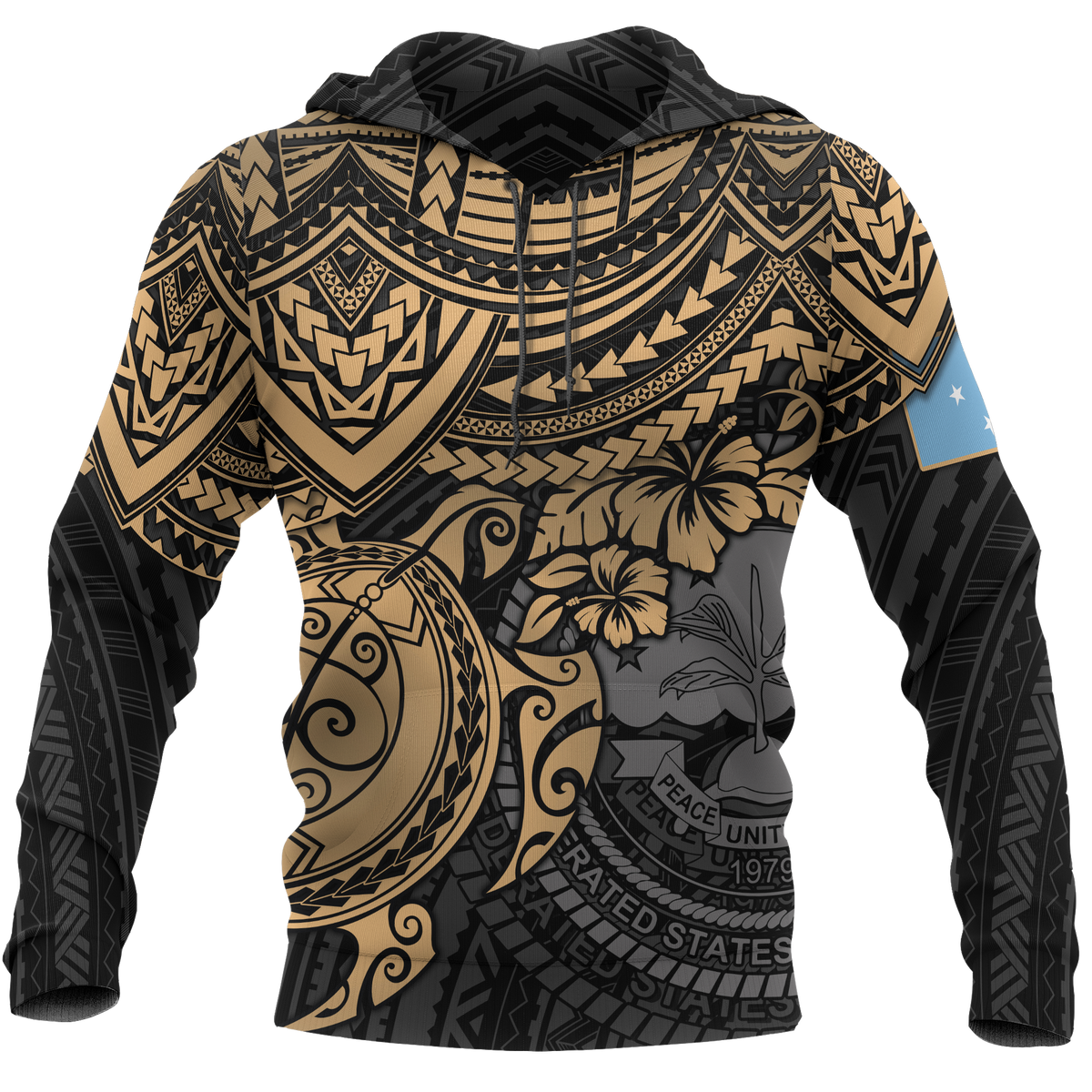Federated States of Micronesia Hoodie Golden Turtle Unisex BLACK - Polynesian Pride