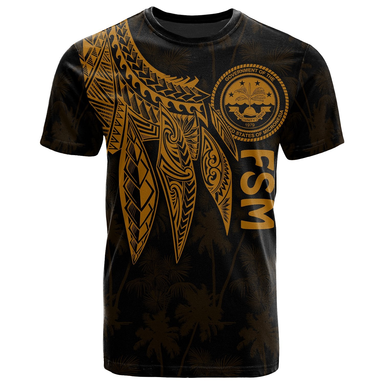Federated States of Micronesia T Shirt Polynesian Wings (Golden) Unisex Golden - Polynesian Pride