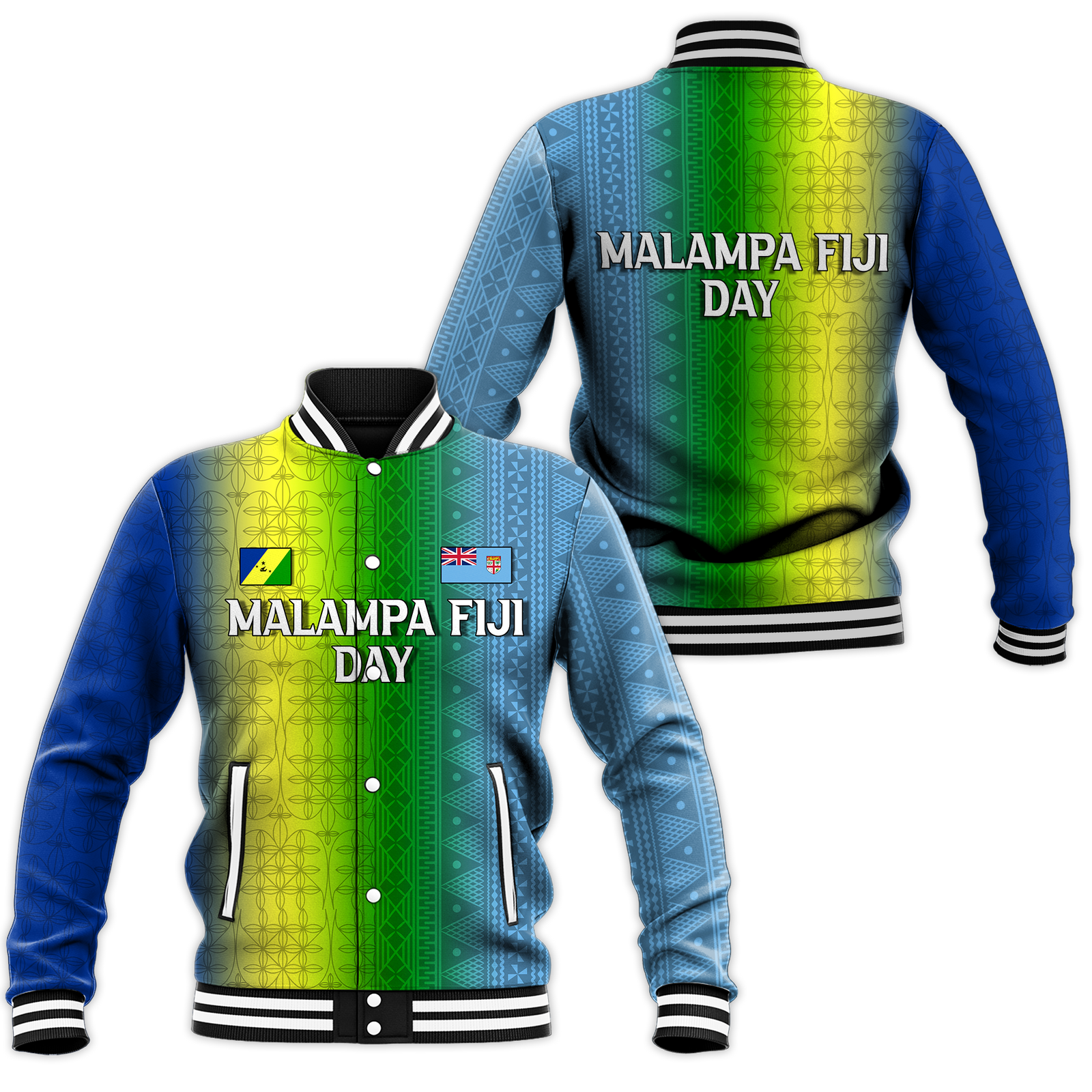Vanuatu Malampa Fiji Day Baseball Jacket - Flag Version - LT12 Unisex Green - Polynesian Pride