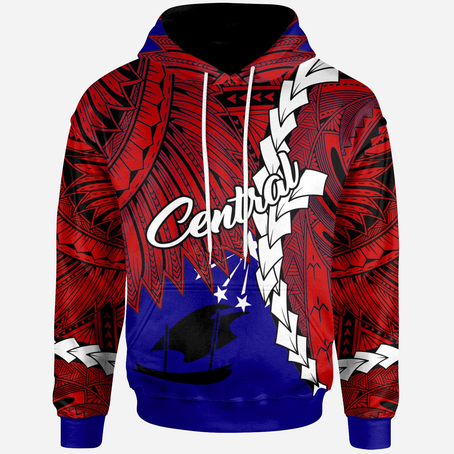 Papua New Guinea Central Province Polynesian Hoodie Tribal Wave Tattoo Unisex Red - Polynesian Pride