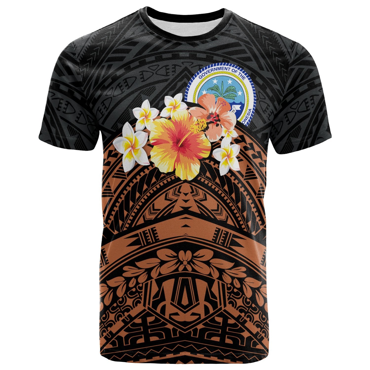 Federated States of Micronesia Custom T Shirt Tribal Pattern Hibiscus Unisex Black - Polynesian Pride