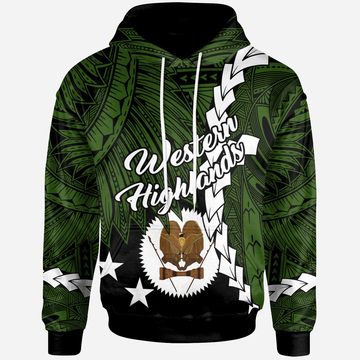 Papua New Guinea Western Highlands Province Polynesian Hoodie Tribal Wave Tattoo Unisex Green - Polynesian Pride