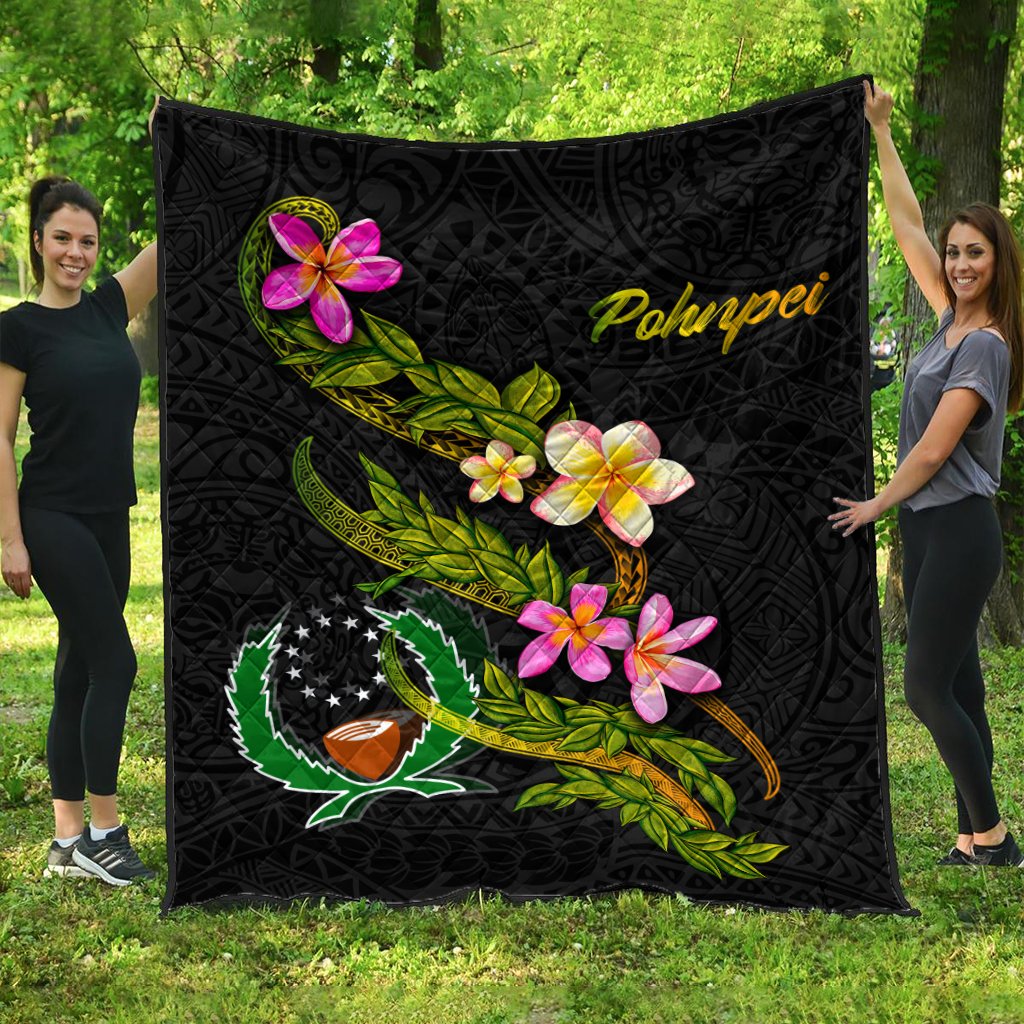 Pohnpei Polynesian Quilt - Plumeria Tribal Black - Polynesian Pride
