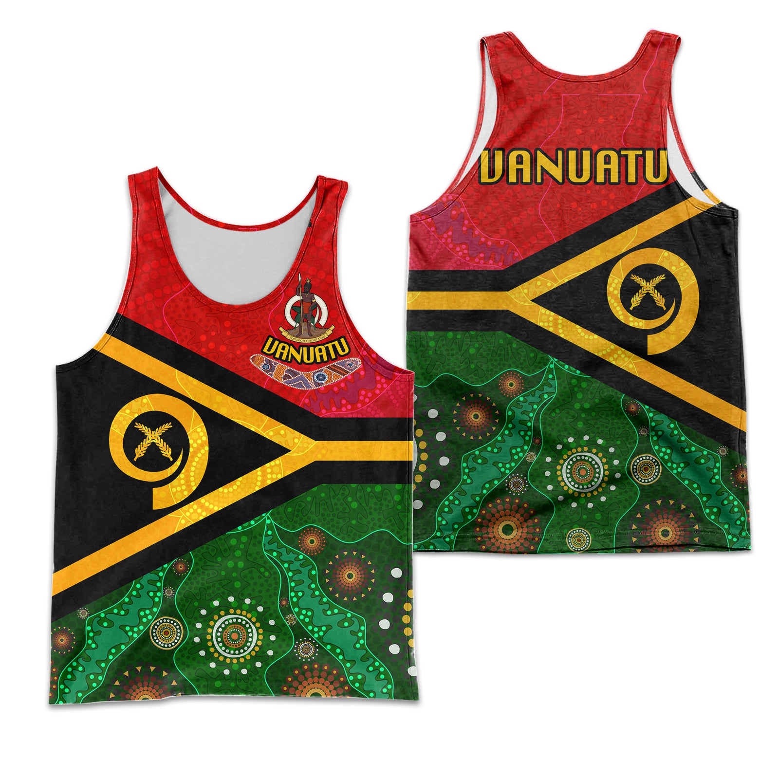 Vanuatu With Aboriginal Patterns Men's Tank - LT20 Green - Polynesian Pride