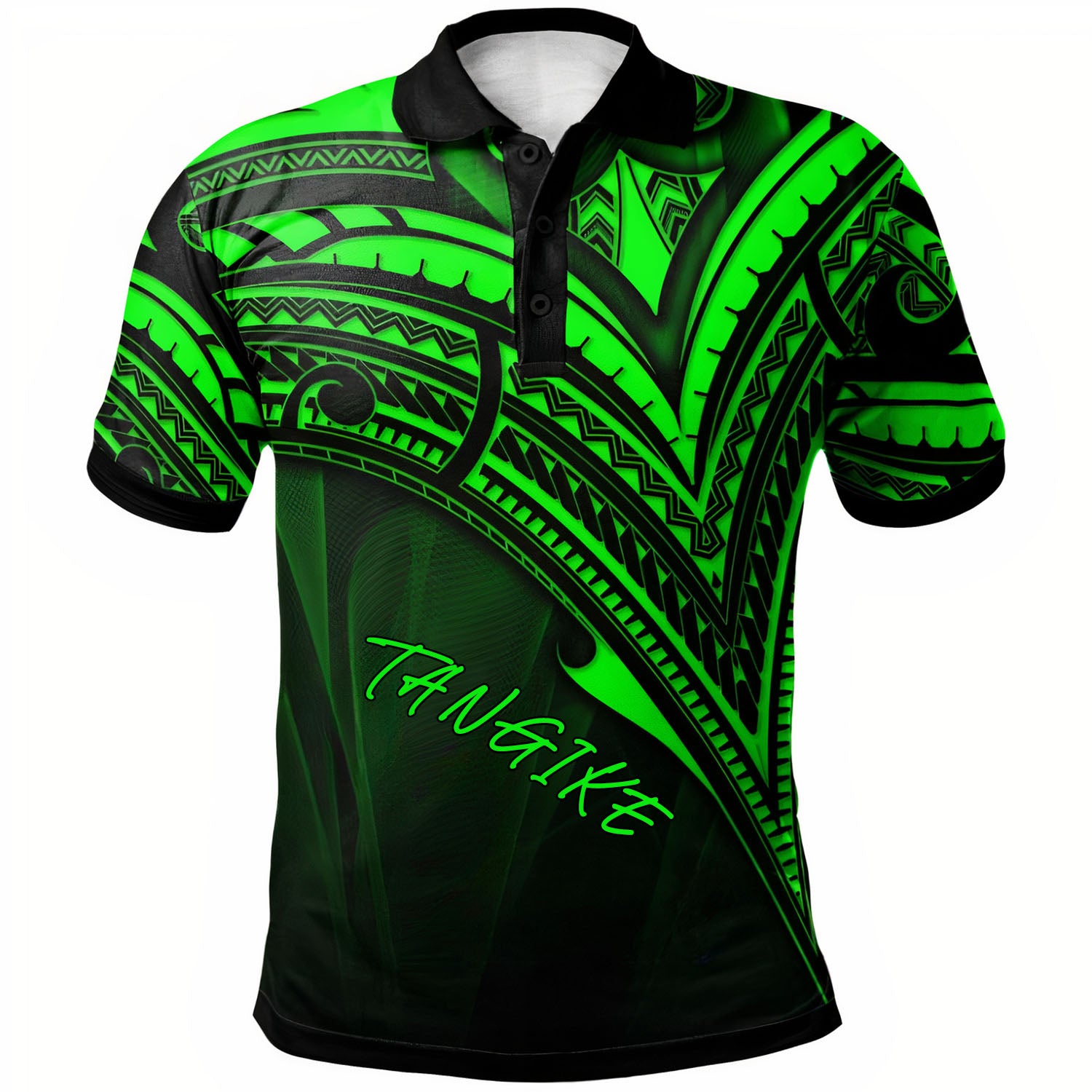 (TANGIKE) Cook Islands Polo Shirt Green Color Cross Style RLT13 Green - Polynesian Pride