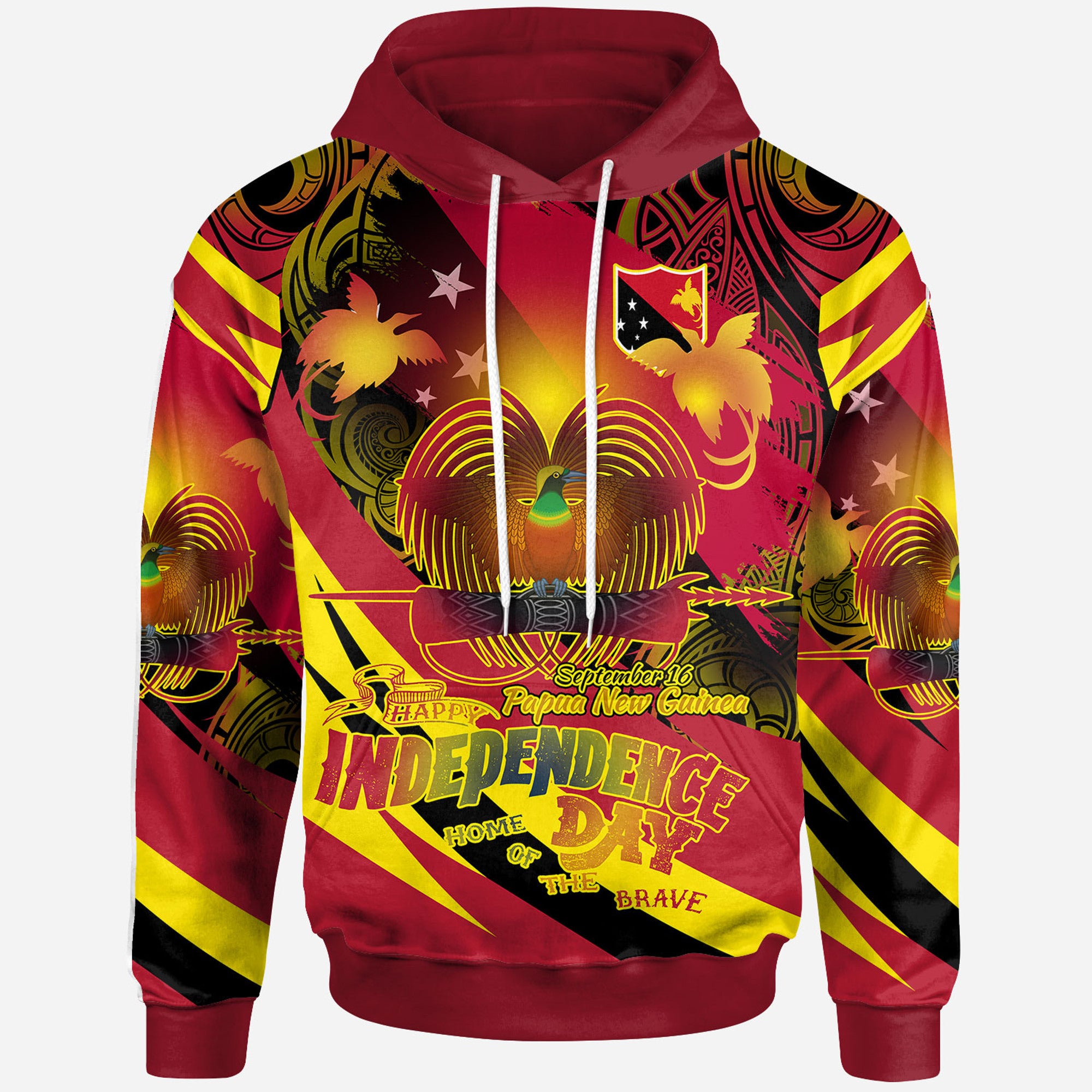 Papua New Guinea Hoodie Custom PNG Independence Day With National Emblem Polynesian Pride Hoodie Red - Polynesian Pride